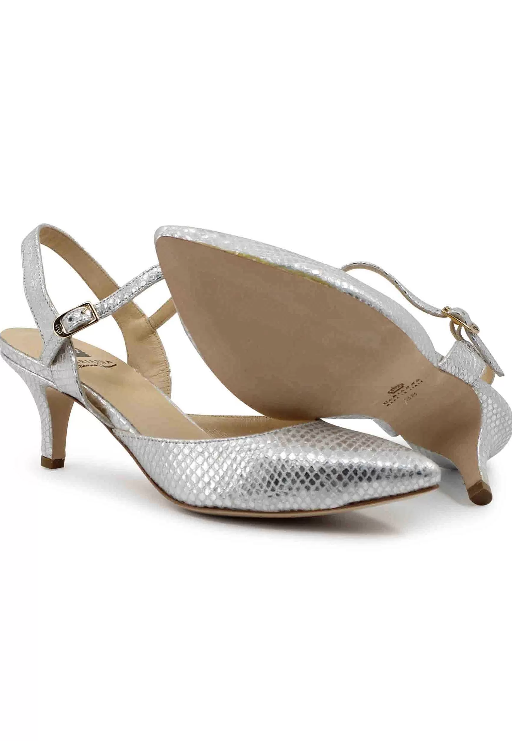 Sandai Donna In Pee Stampata Argento Tacco Medio E Cinturino Aa Cavigia*L Best Sale