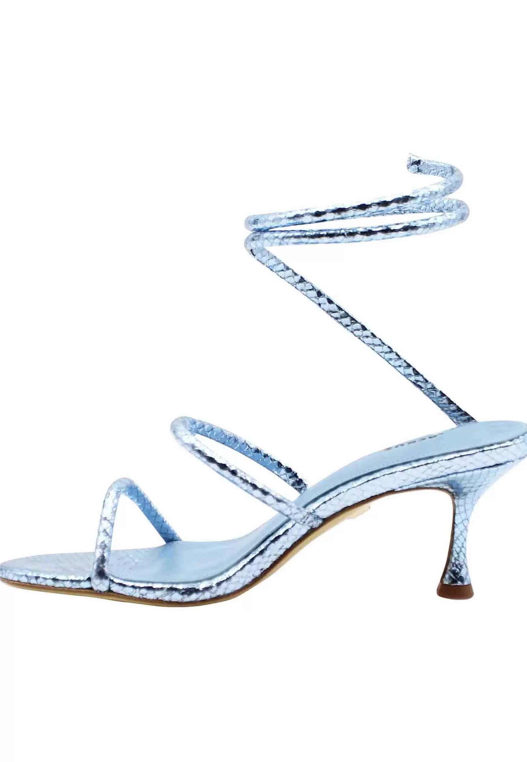 Sandali Donna In Pelle Stampata Celeste Con Cavigliera A Serpente*Lola Cruz Cheap