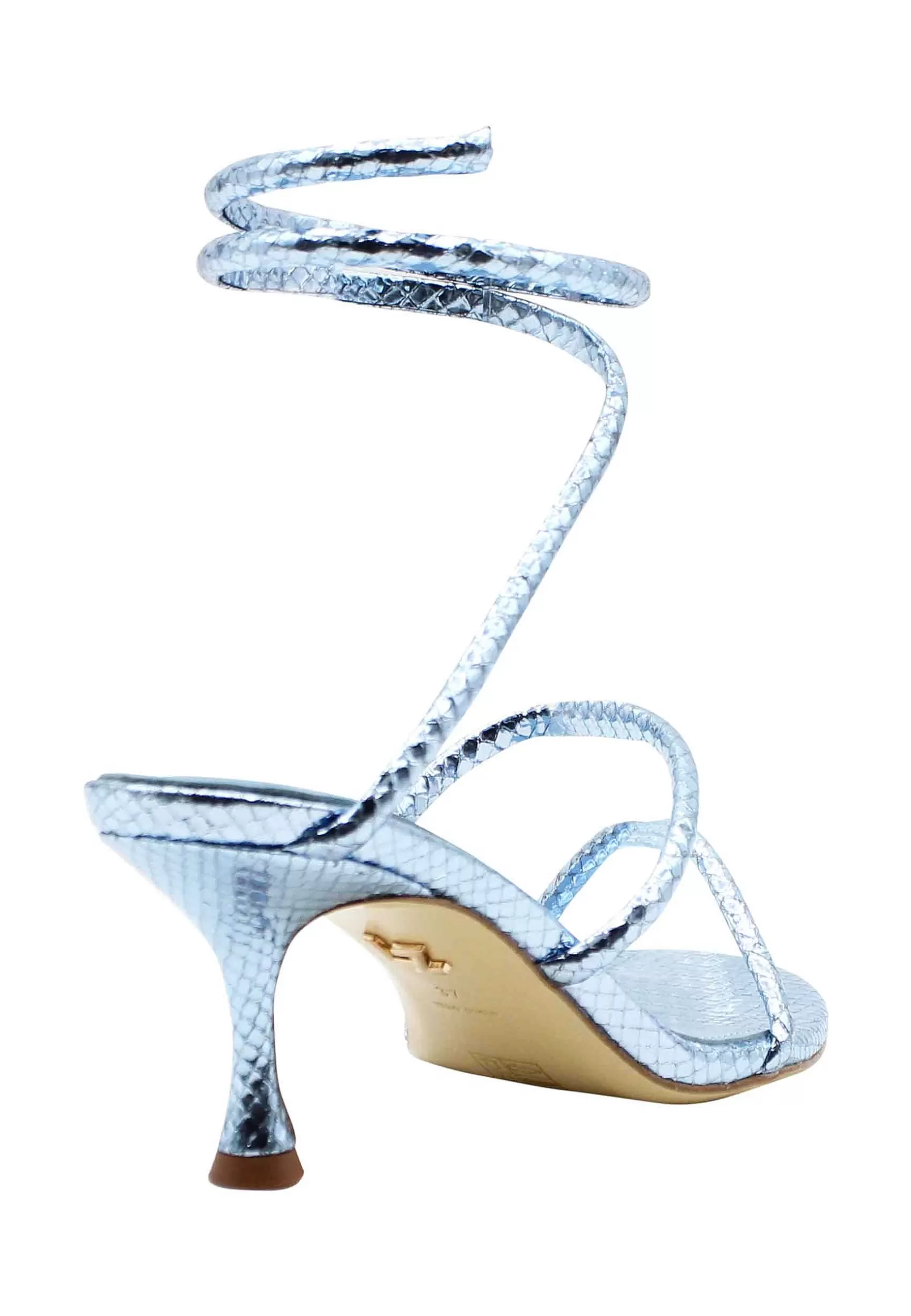 Sandali Donna In Pelle Stampata Celeste Con Cavigliera A Serpente*Lola Cruz Cheap