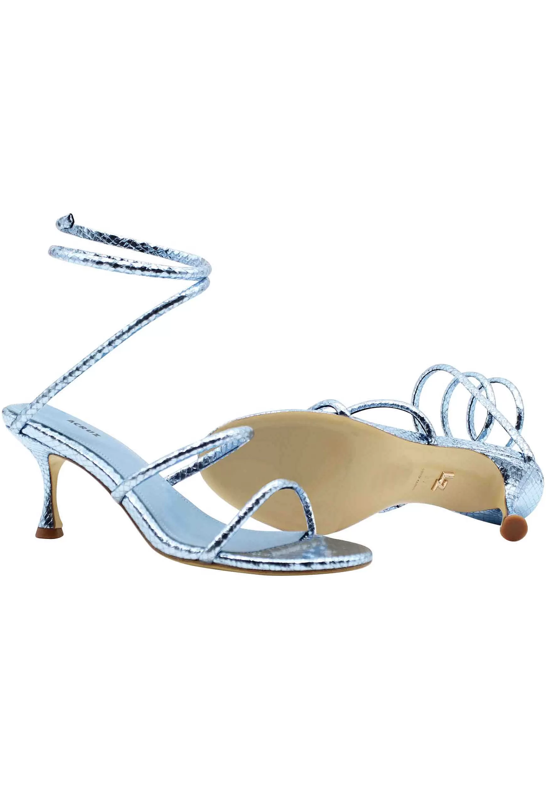 Sandali Donna In Pelle Stampata Celeste Con Cavigliera A Serpente*Lola Cruz Cheap