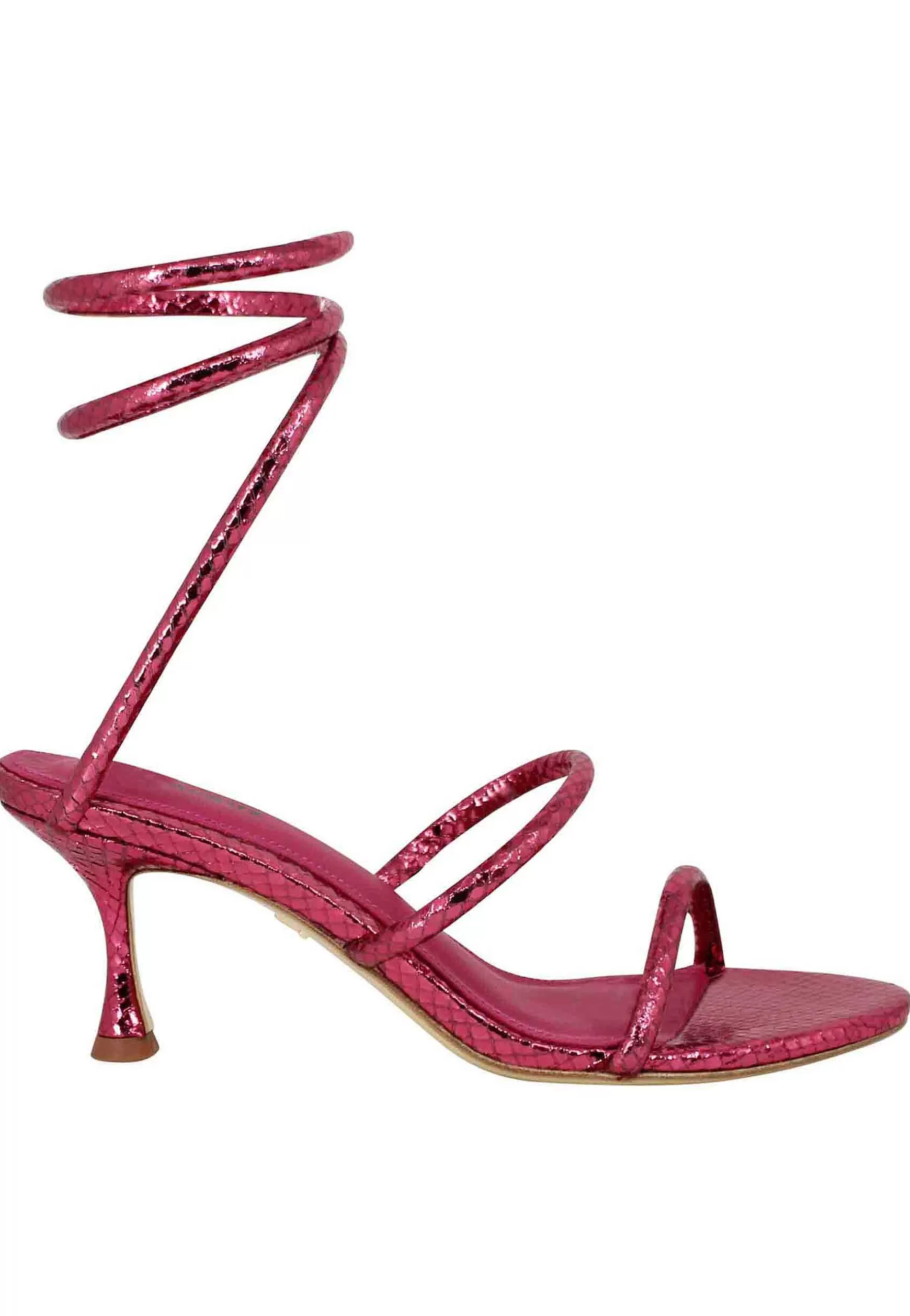 Sandali Donna In Pelle Stampata Fuxia Con Cavigliera A Serpente*Lola Cruz Flash Sale