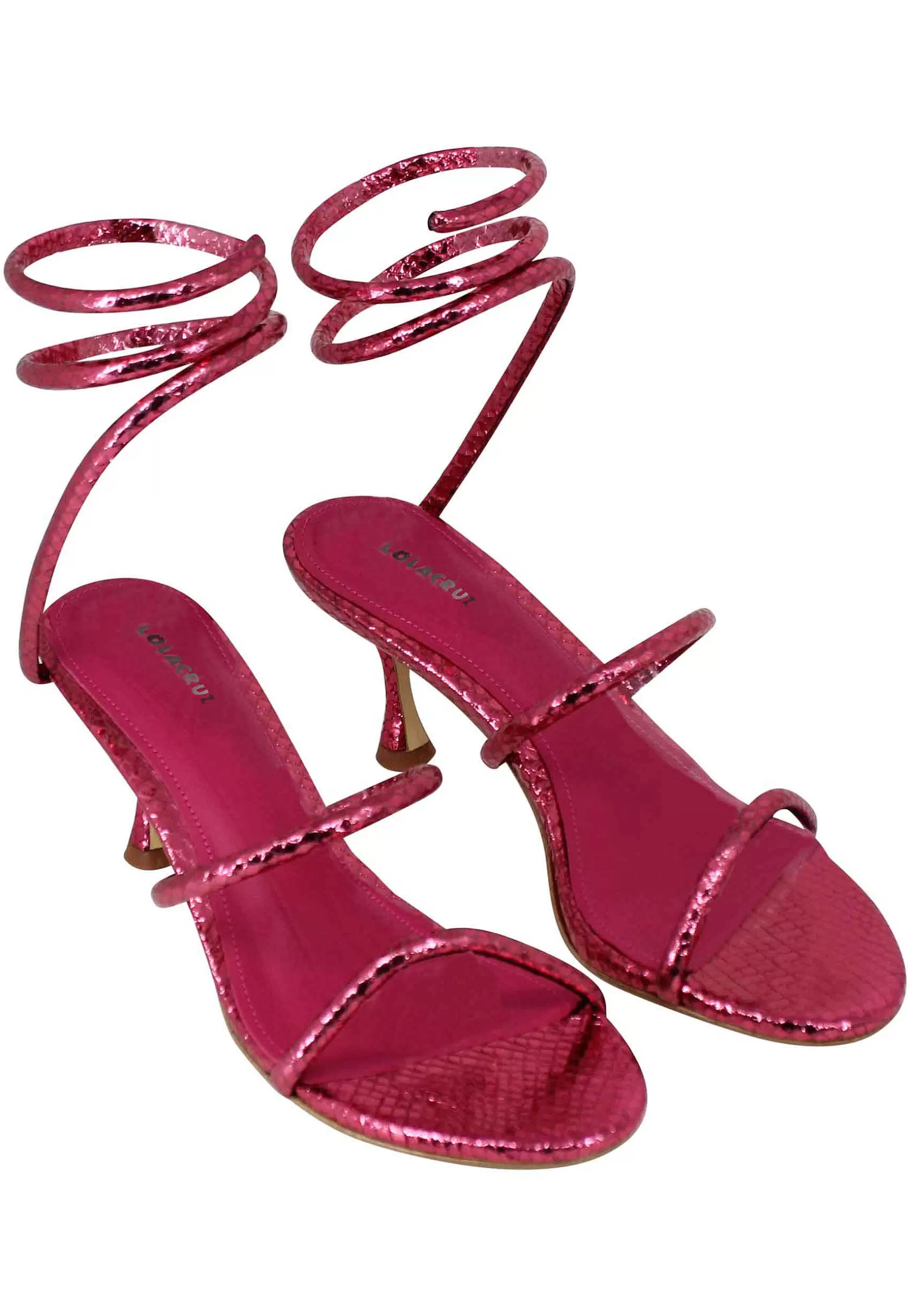 Sandali Donna In Pelle Stampata Fuxia Con Cavigliera A Serpente*Lola Cruz Flash Sale
