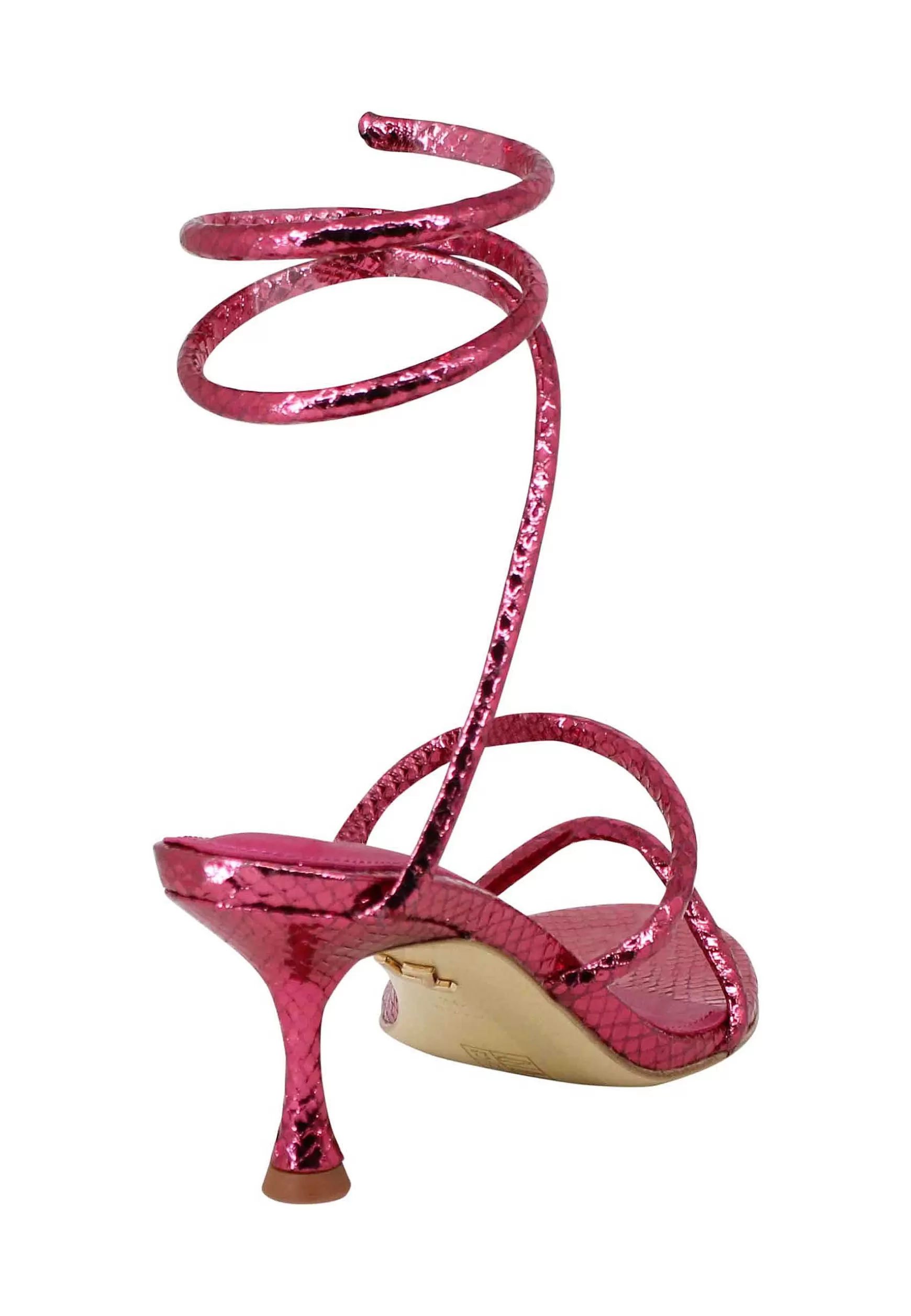 Sandali Donna In Pelle Stampata Fuxia Con Cavigliera A Serpente*Lola Cruz Flash Sale
