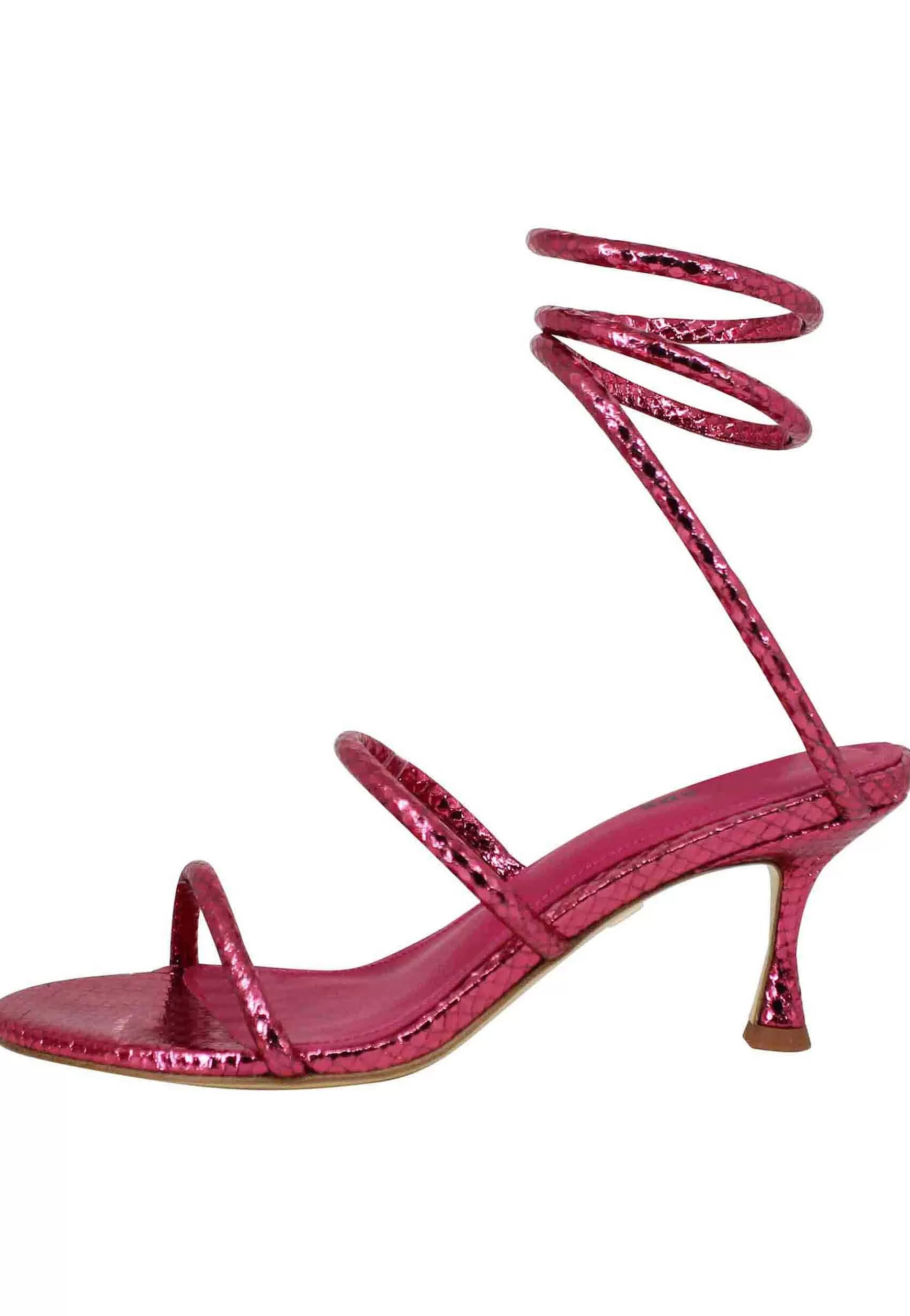 Sandali Donna In Pelle Stampata Fuxia Con Cavigliera A Serpente*Lola Cruz Flash Sale