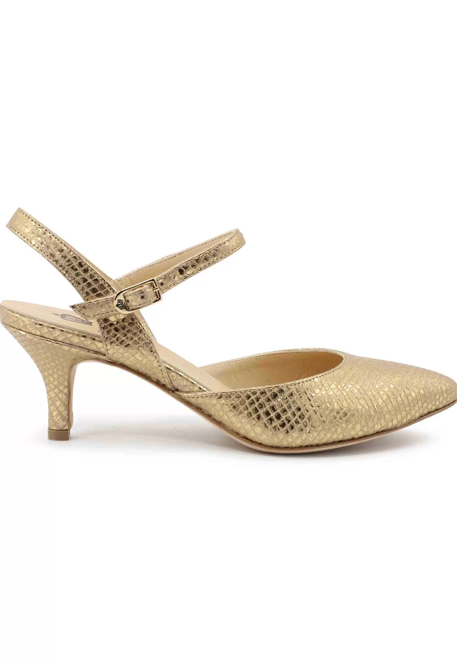 Sandai Donna In Pee Stampata Oro Tacco Medio E Cinturino Aa Cavigia*L Fashion