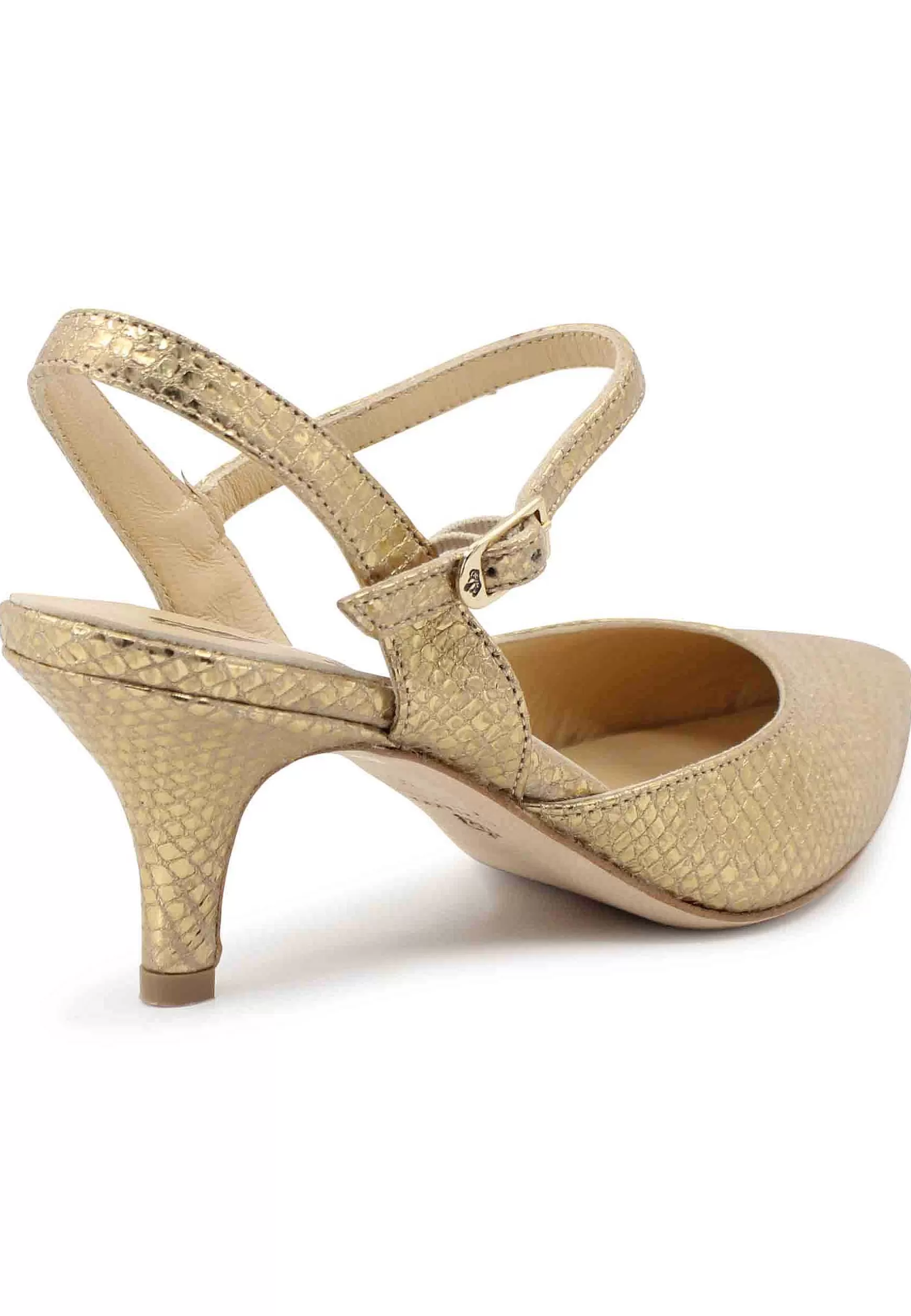 Sandai Donna In Pee Stampata Oro Tacco Medio E Cinturino Aa Cavigia*L Fashion