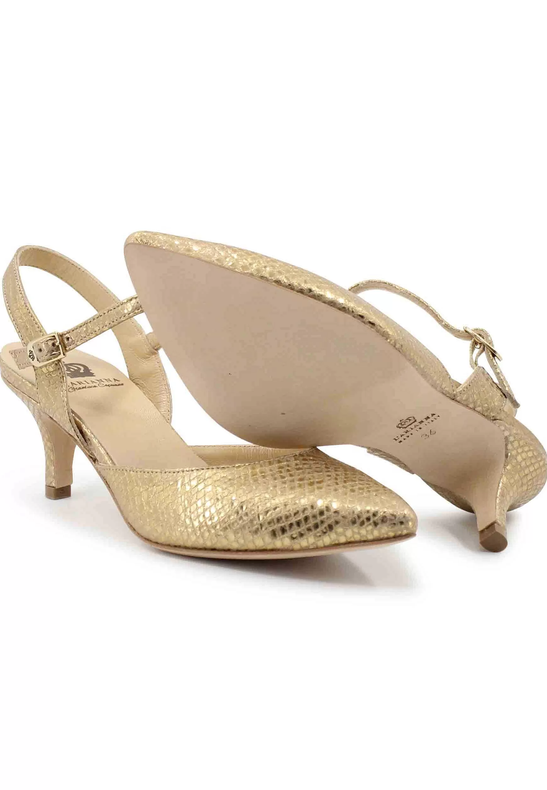 Sandai Donna In Pee Stampata Oro Tacco Medio E Cinturino Aa Cavigia*L Fashion
