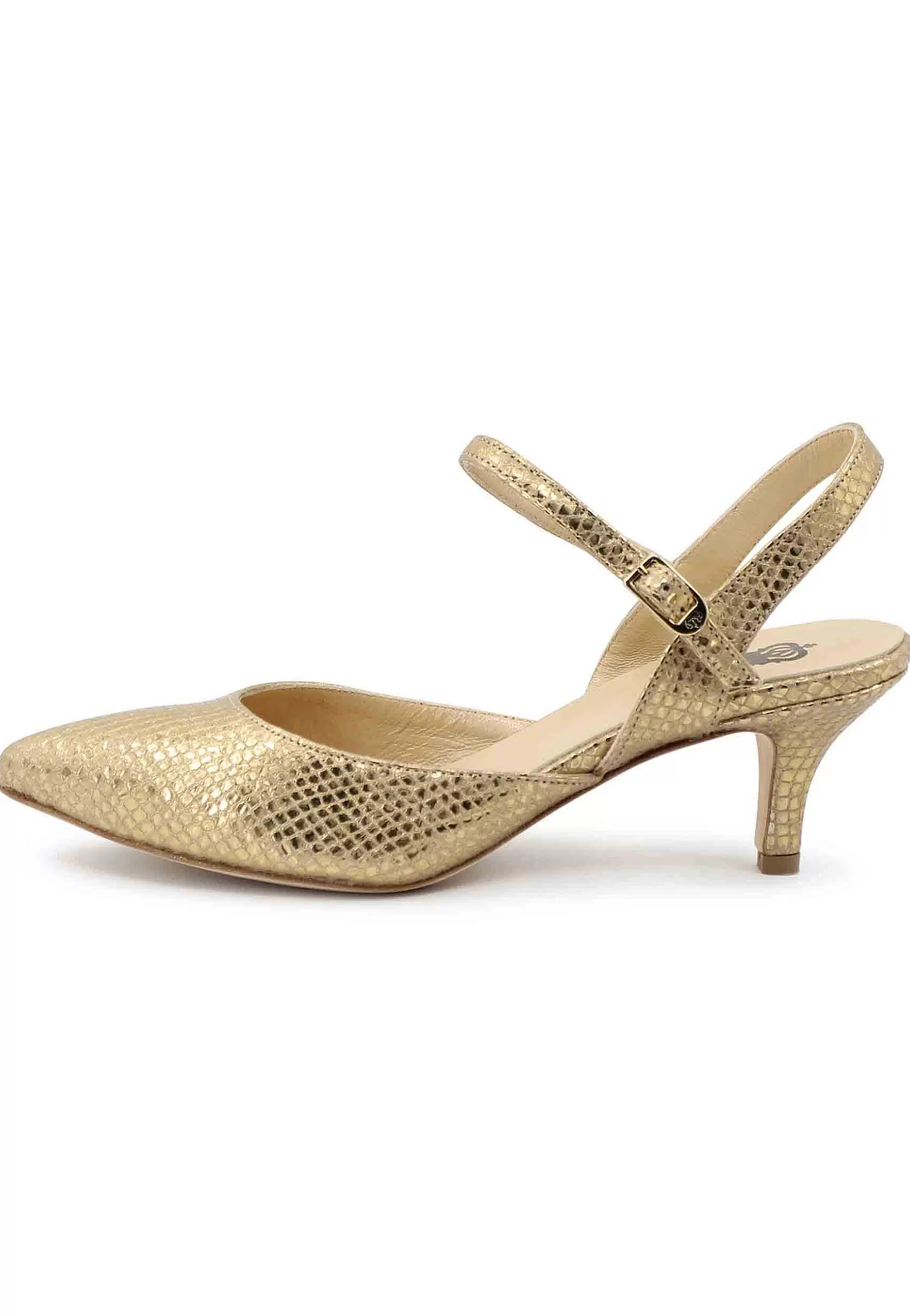 Sandai Donna In Pee Stampata Oro Tacco Medio E Cinturino Aa Cavigia*L Fashion