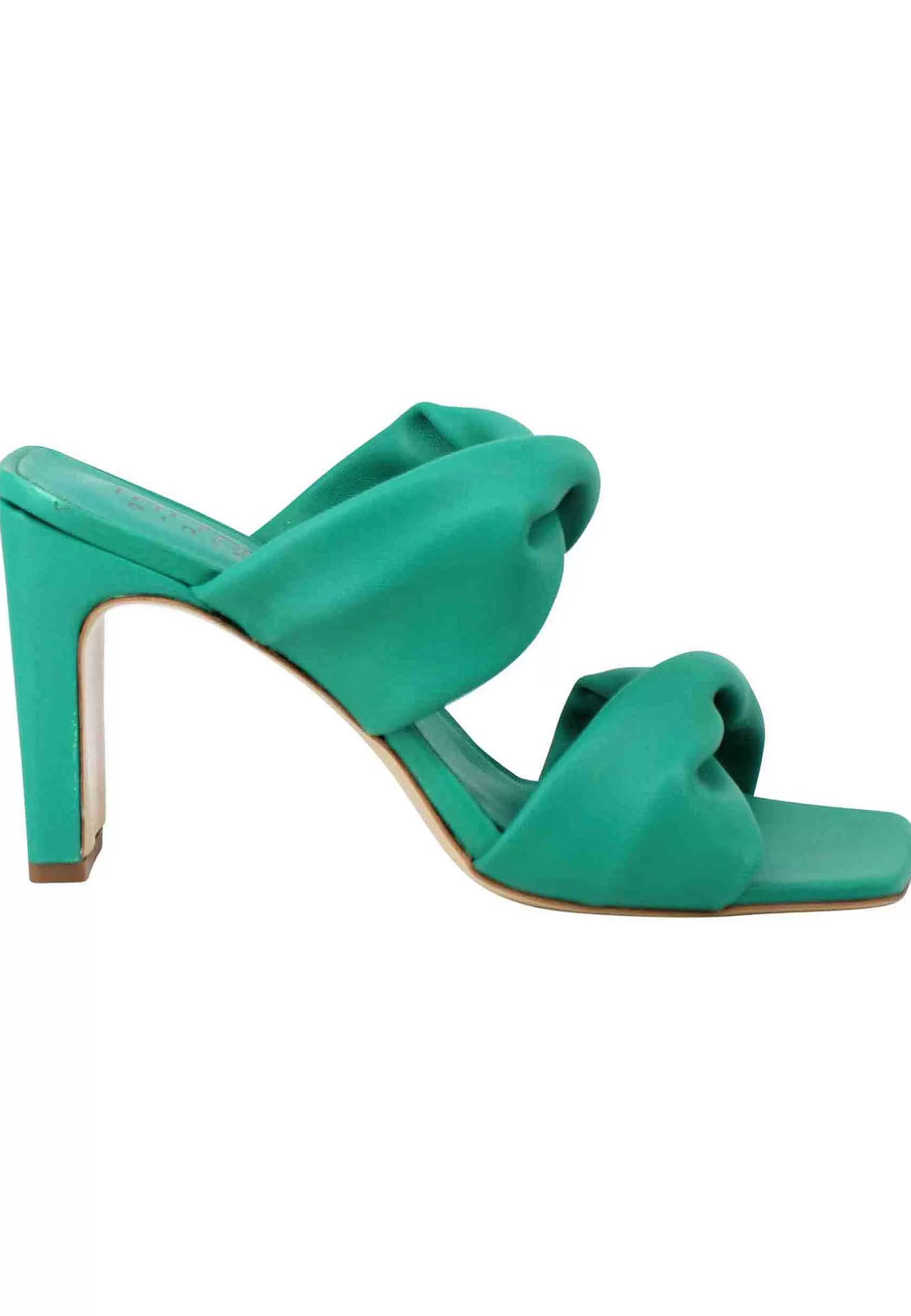 Sandali Donna In Pelle Verde A Doppia Fascia Con Tacco Alto E Punta Quadra*Tattoo Cheap