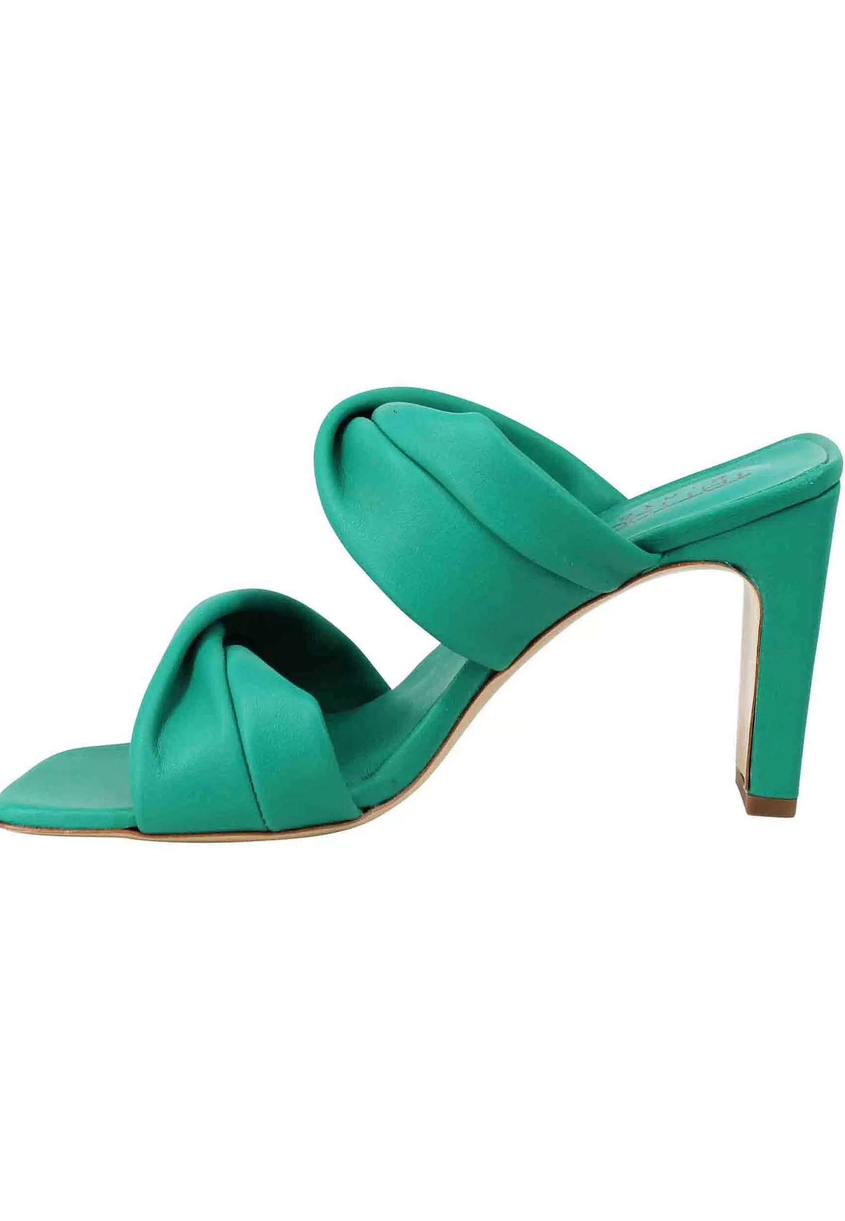 Sandali Donna In Pelle Verde A Doppia Fascia Con Tacco Alto E Punta Quadra*Tattoo Cheap