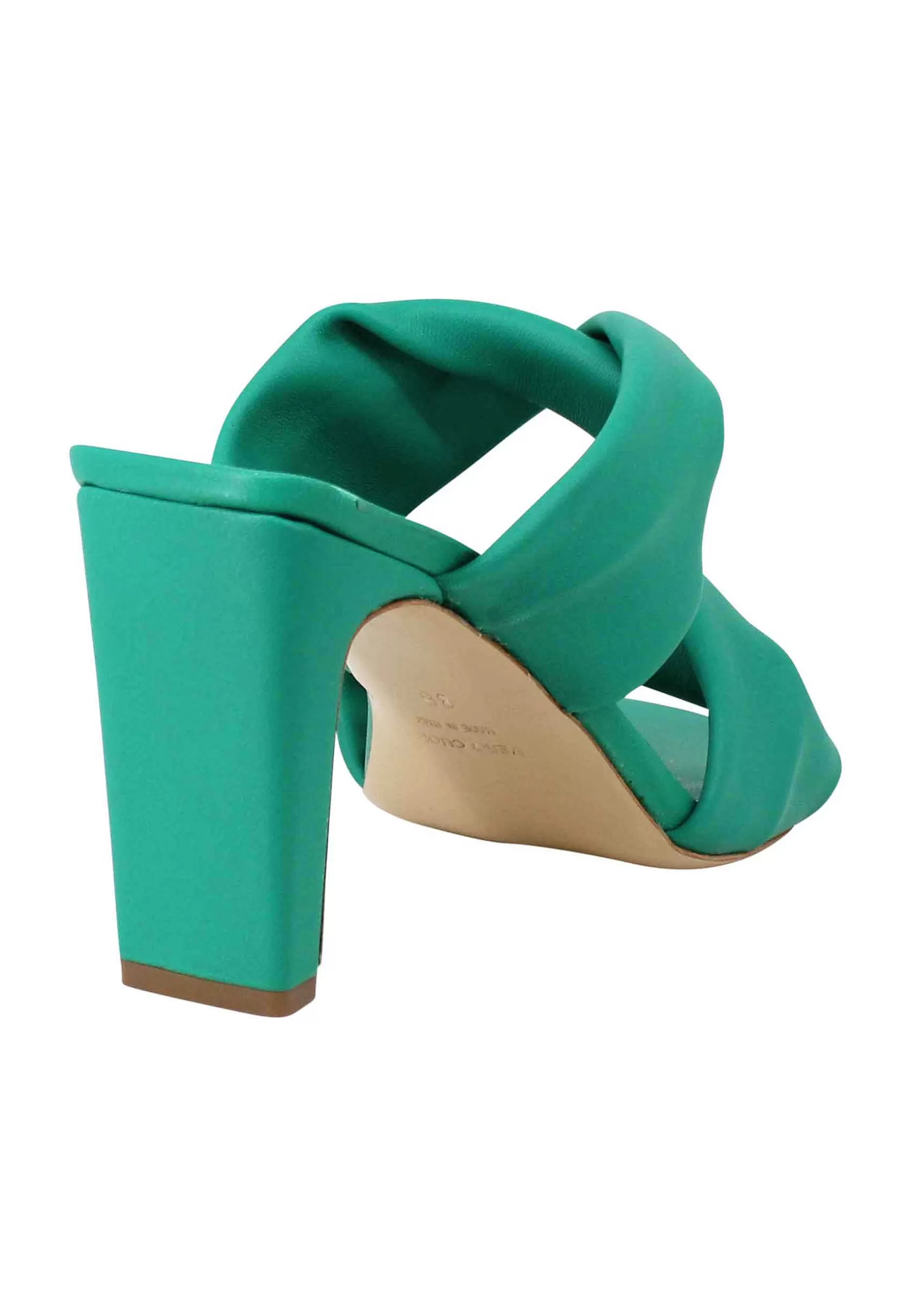 Sandali Donna In Pelle Verde A Doppia Fascia Con Tacco Alto E Punta Quadra*Tattoo Cheap