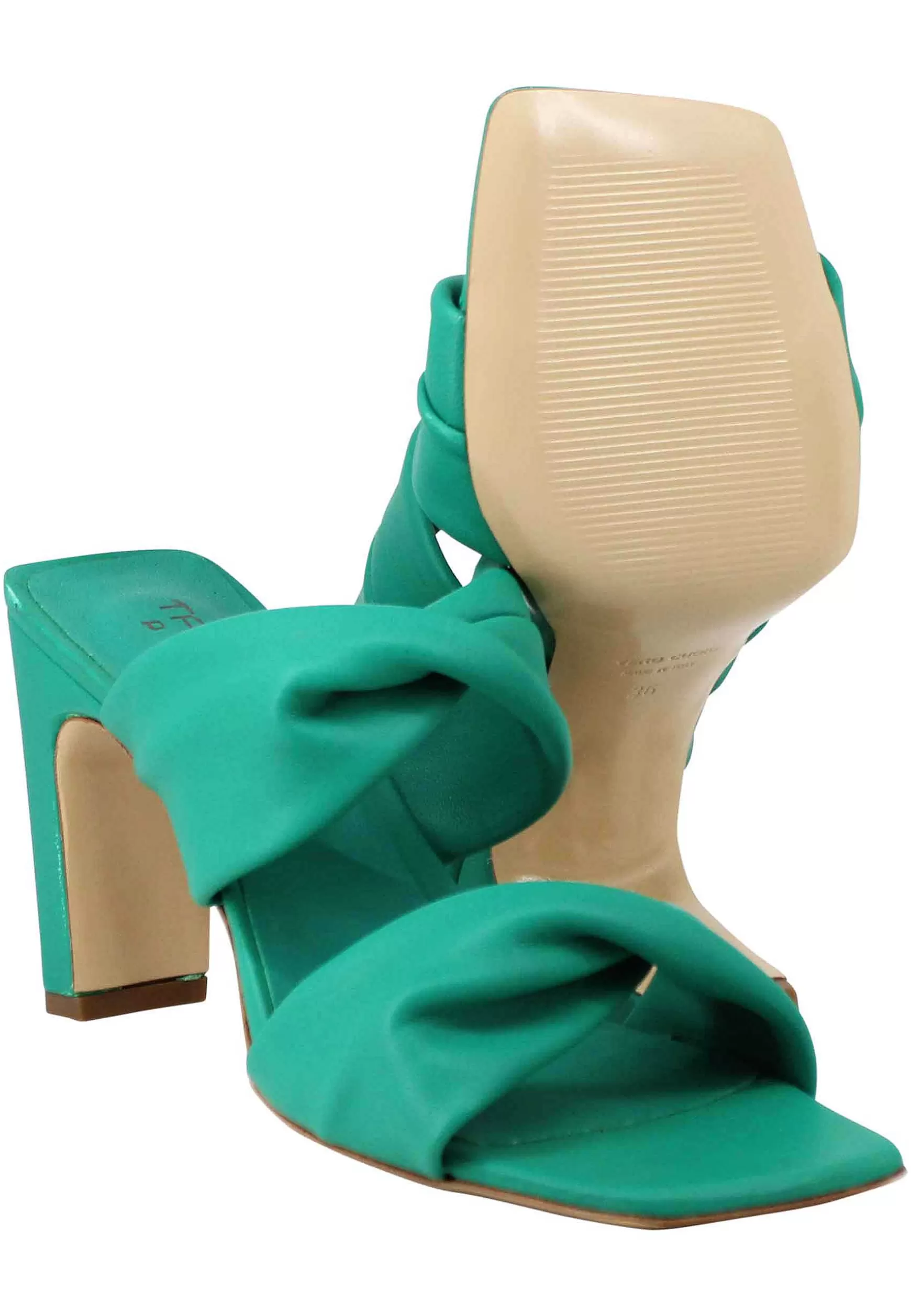 Sandali Donna In Pelle Verde A Doppia Fascia Con Tacco Alto E Punta Quadra*Tattoo Cheap