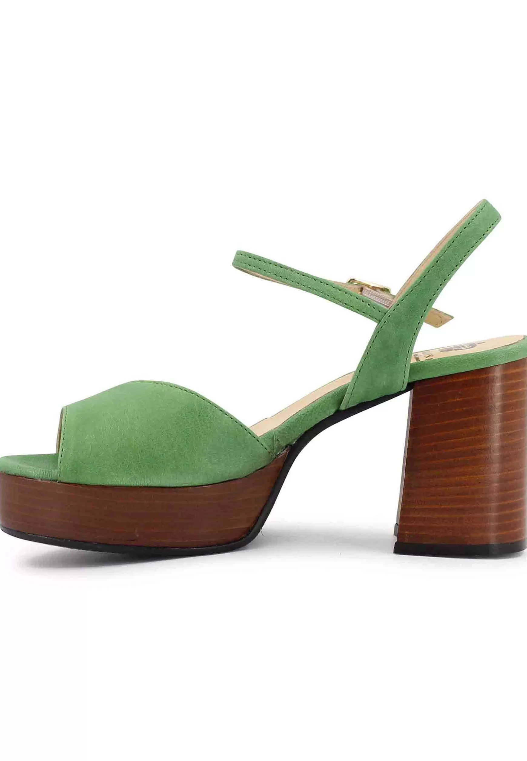 Sandai Donna In Pee Verde Con Cinturino E Tacco E Pateau In Cuoio*L Cheap