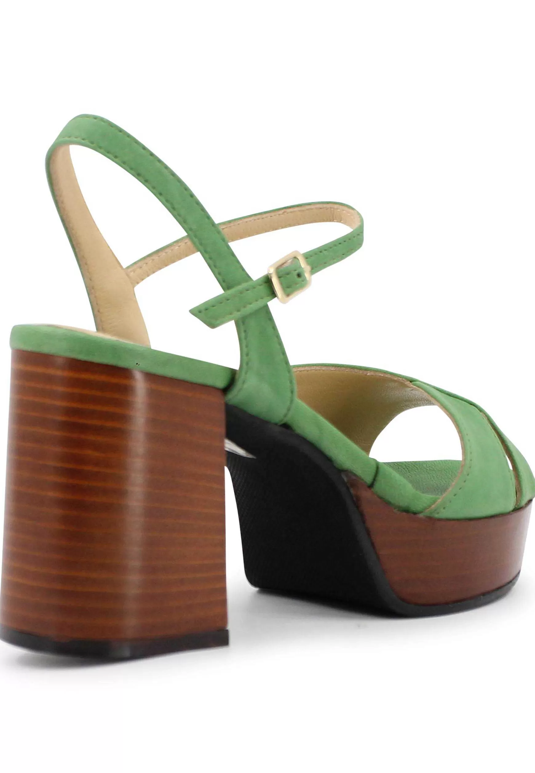 Sandai Donna In Pee Verde Con Cinturino E Tacco E Pateau In Cuoio*L Cheap