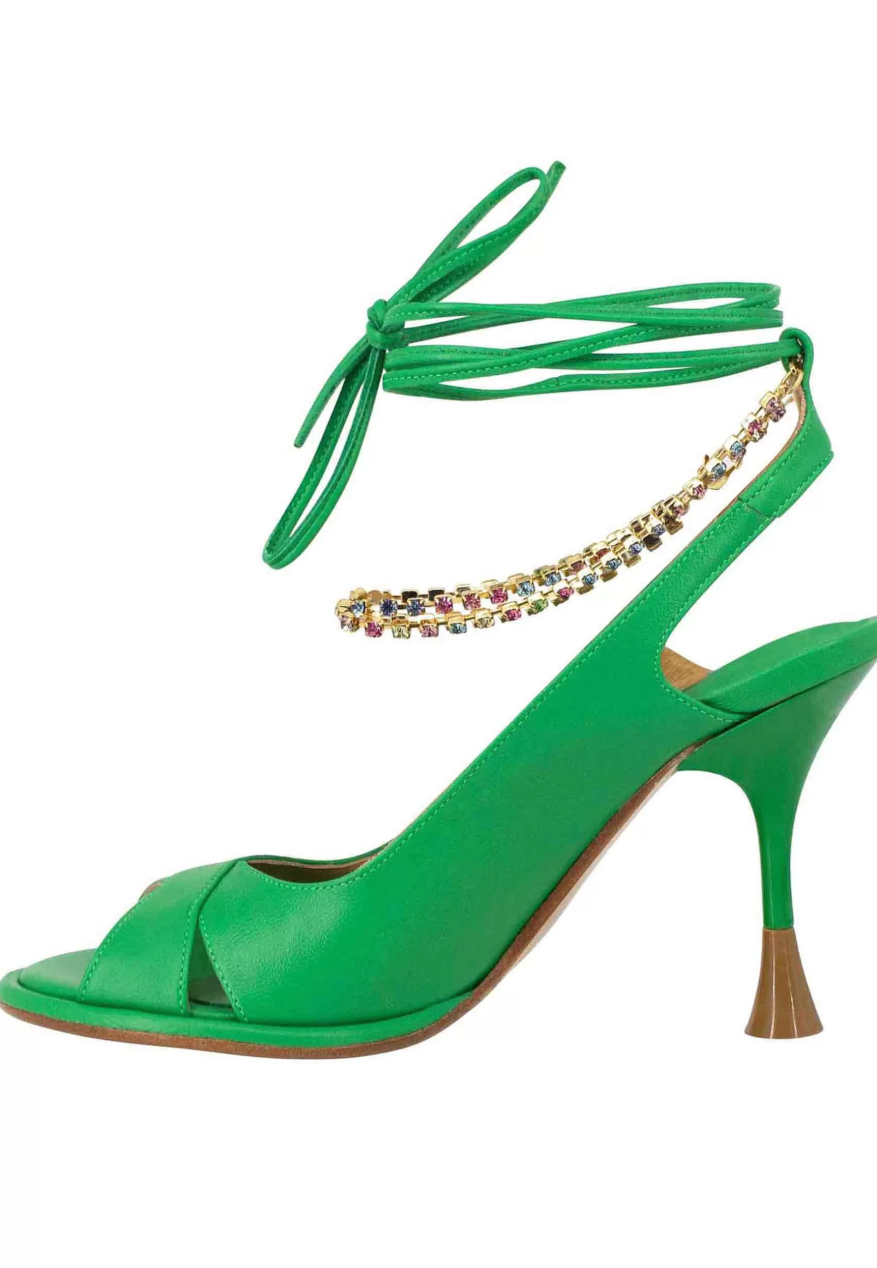 Sandali Donna In Pelle Verde Con Tacco Alto E Cavigliera Gioiello** Flash Sale