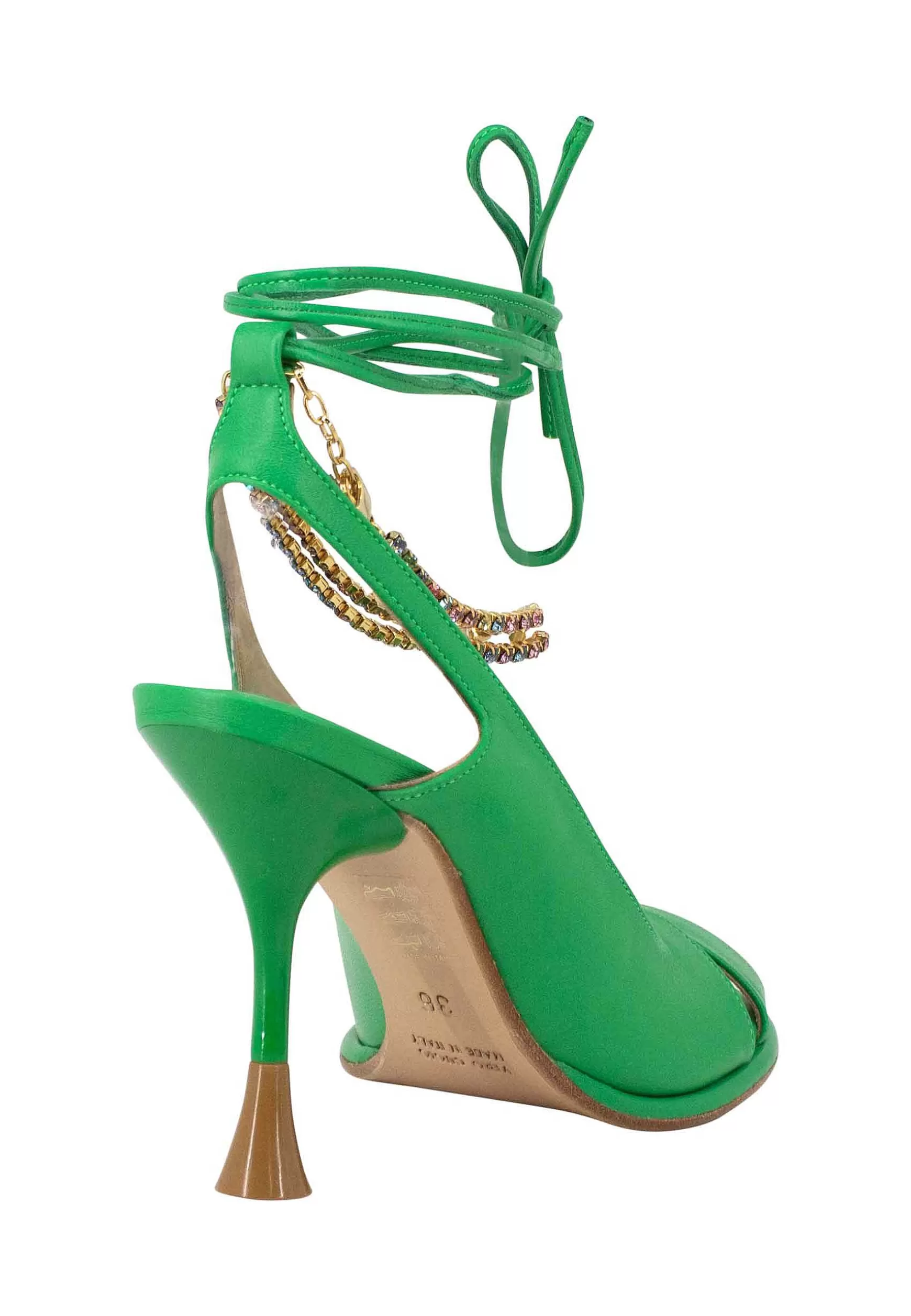 Sandali Donna In Pelle Verde Con Tacco Alto E Cavigliera Gioiello** Flash Sale