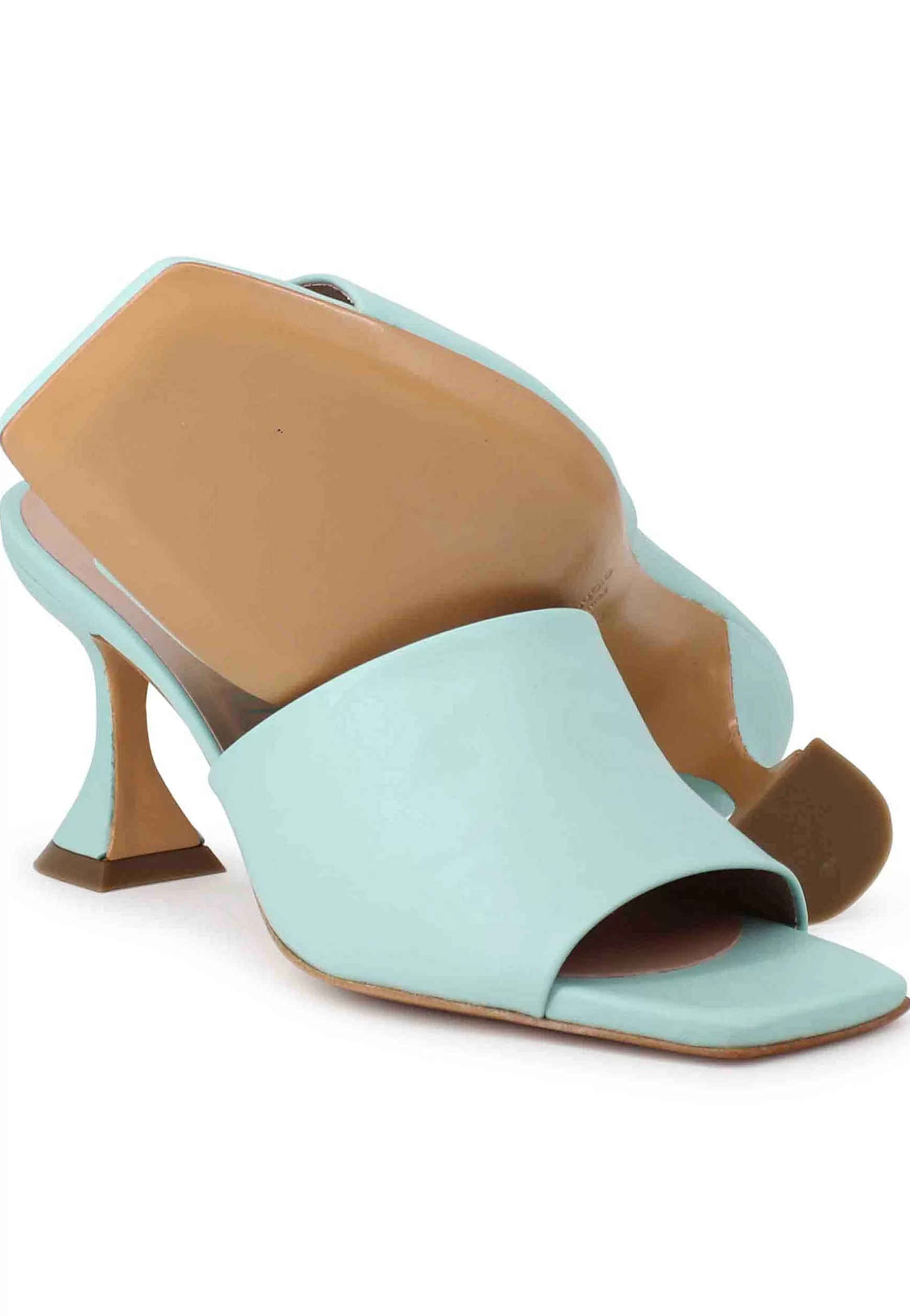 Sandali Donna In Pelle Verde Con Tacco Alto E Punta Quadra** Cheap