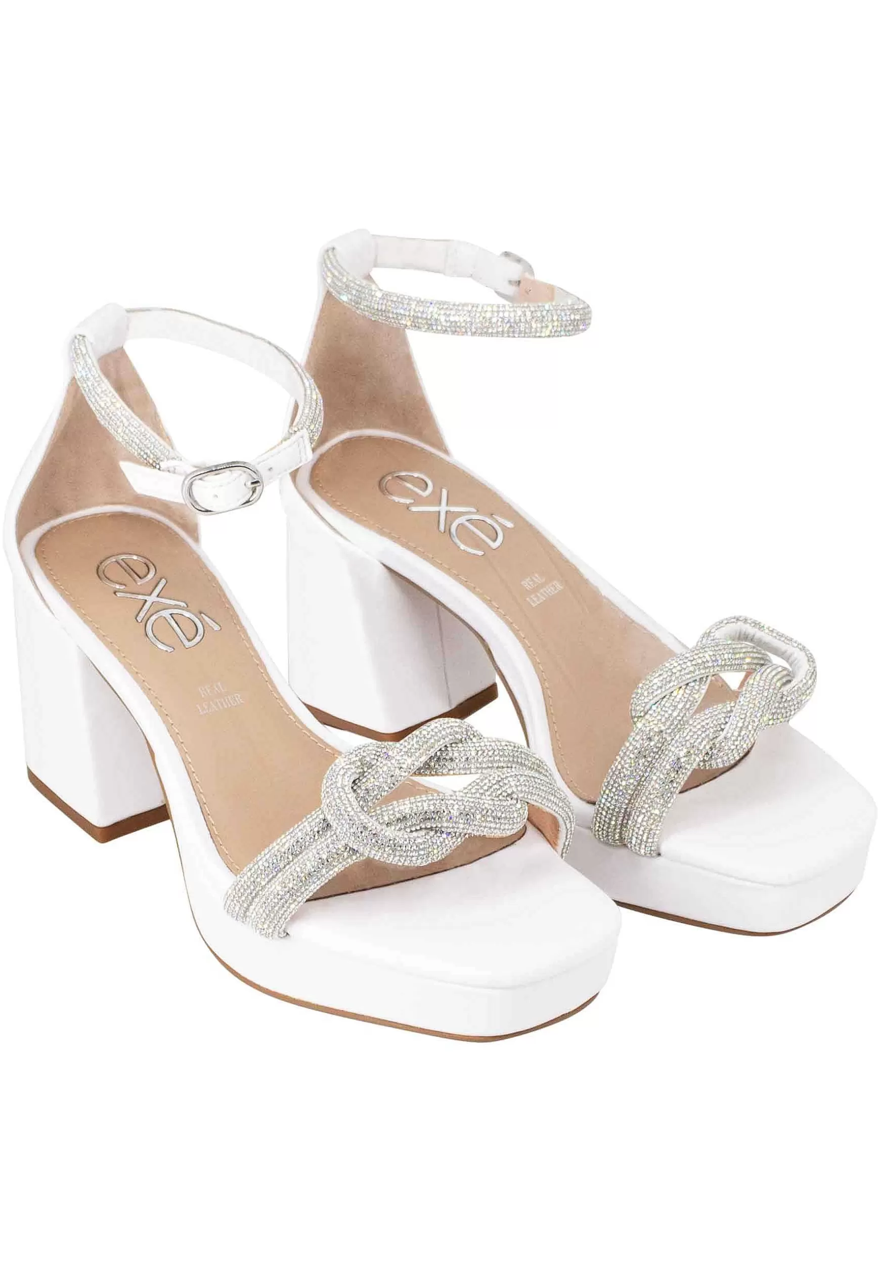 Sandali Donna In Strass Argento Con Tacco E Plateau E Cinturino Alla Caviglia*Exe Store