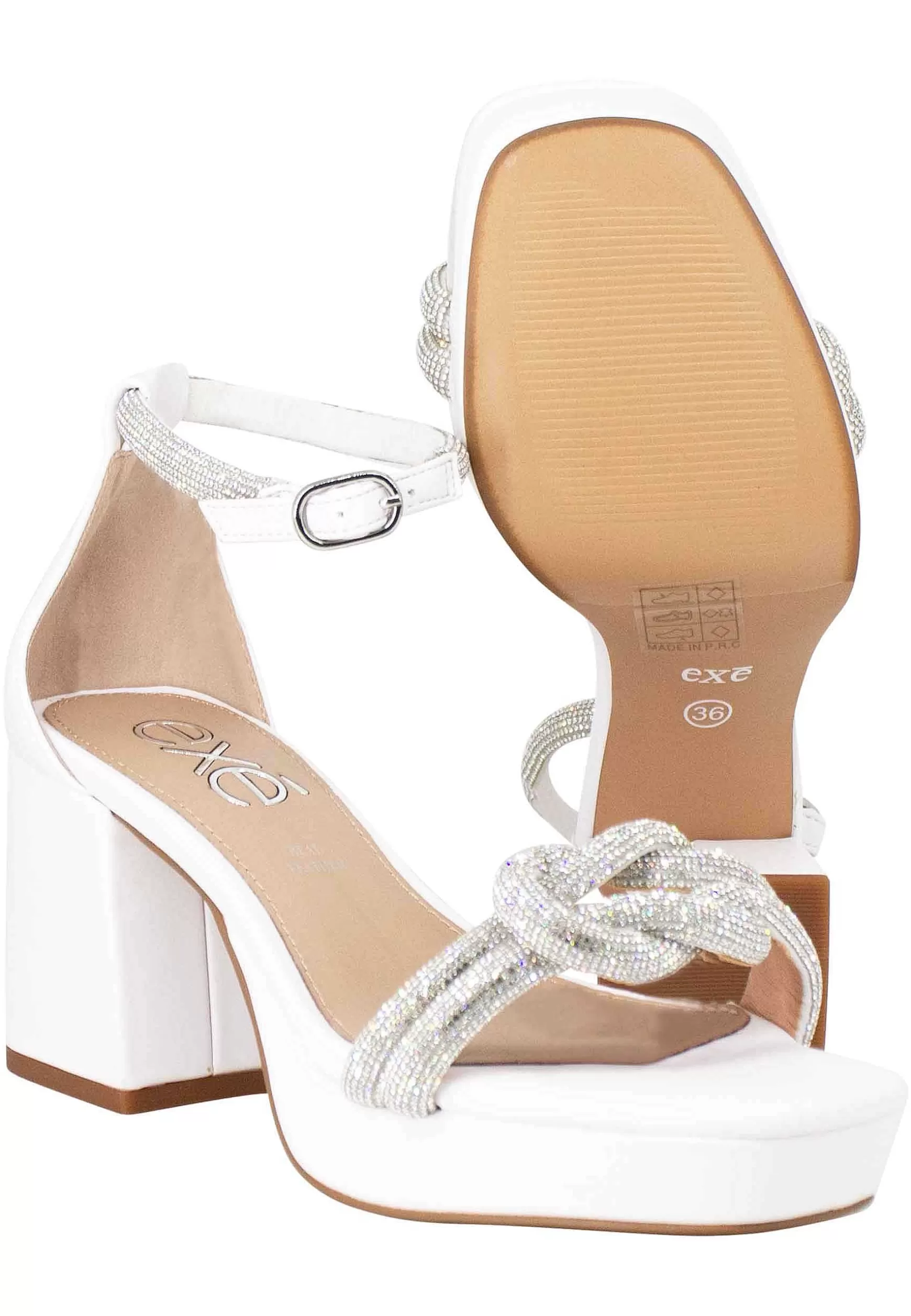 Sandali Donna In Strass Argento Con Tacco E Plateau E Cinturino Alla Caviglia*Exe Store