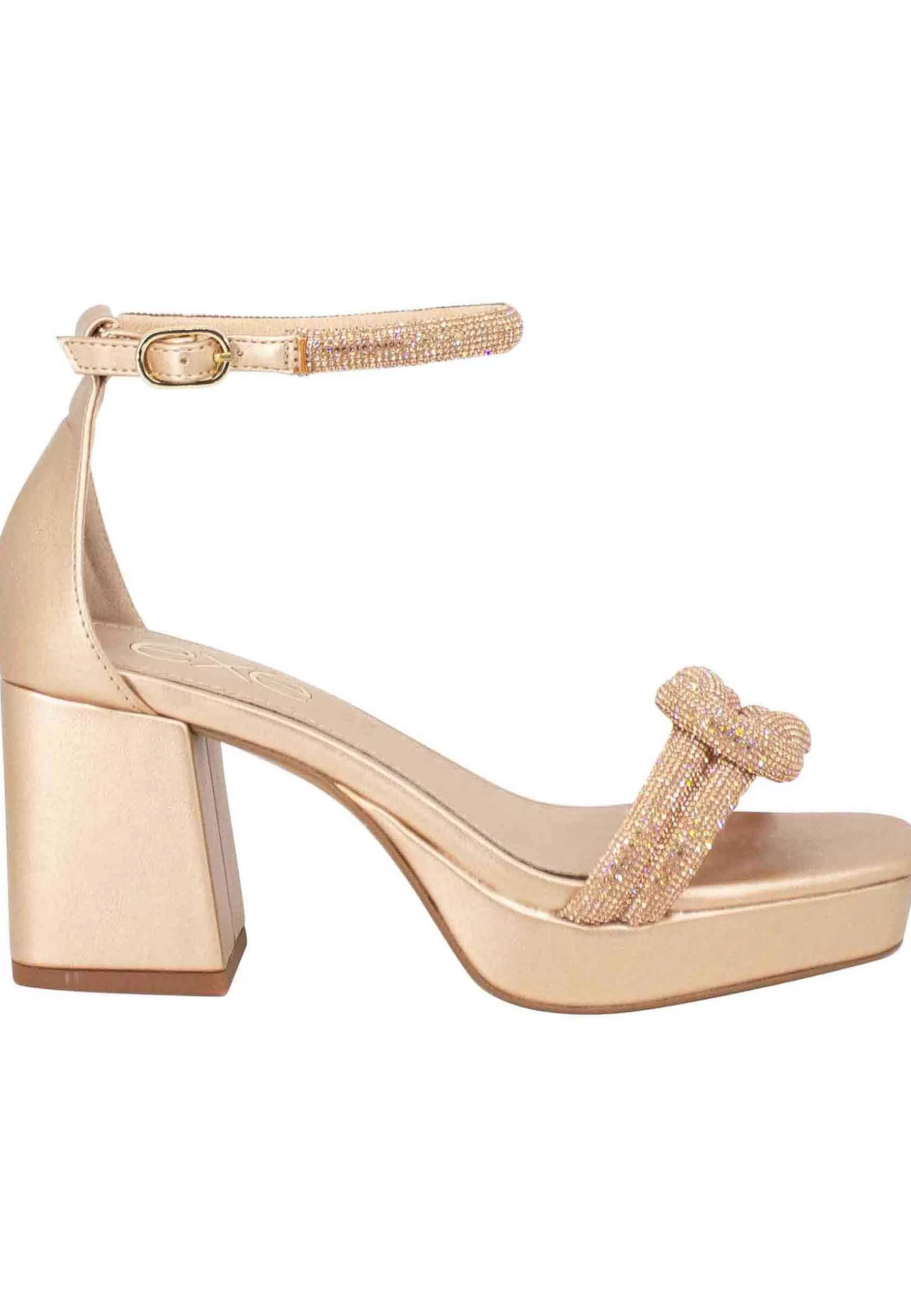 Sandali Donna In Strass Laminato Rosa Con Tacco E Plateau E Cinturino Alla Caviglia*Exe Cheap