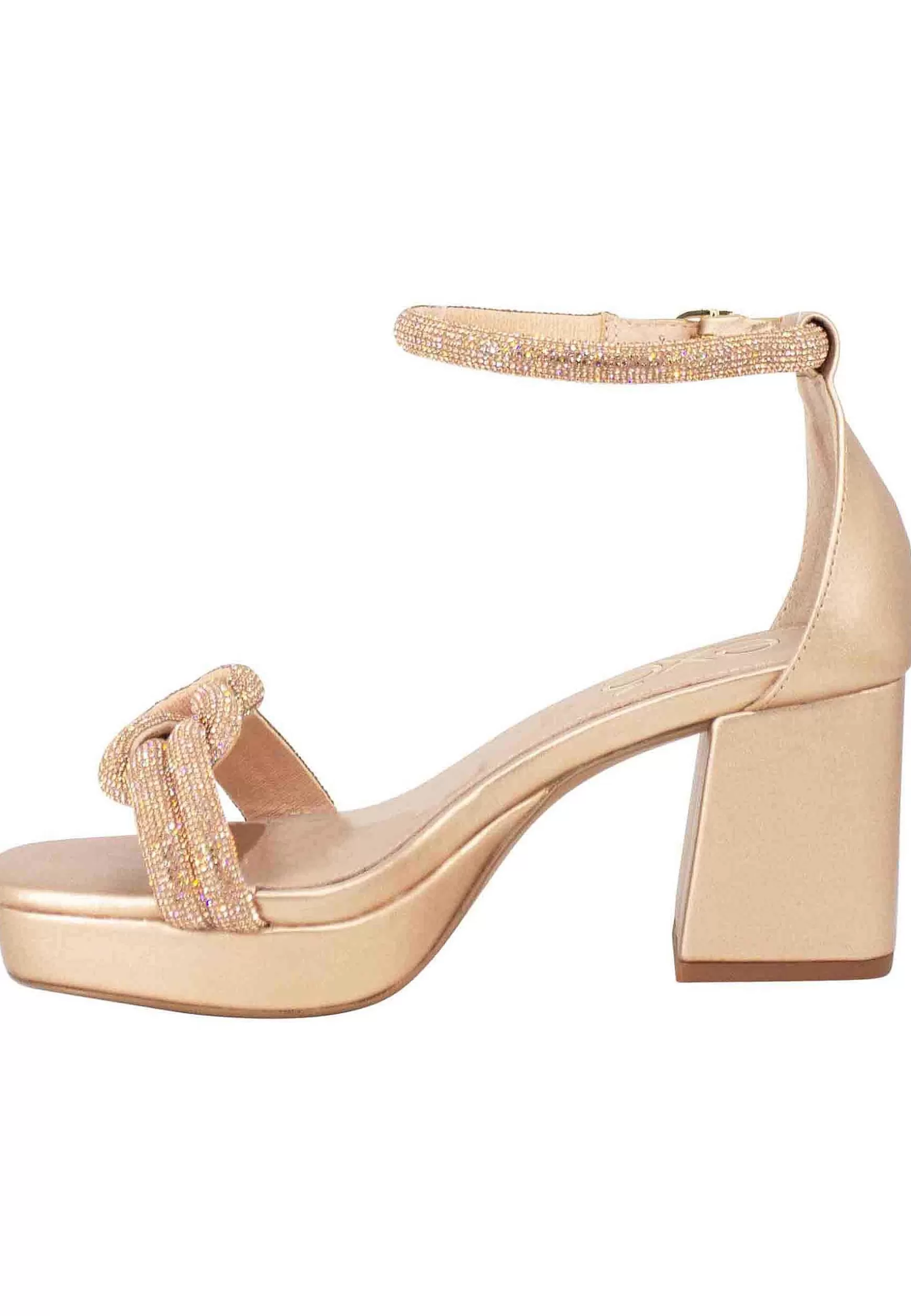 Sandali Donna In Strass Laminato Rosa Con Tacco E Plateau E Cinturino Alla Caviglia*Exe Cheap