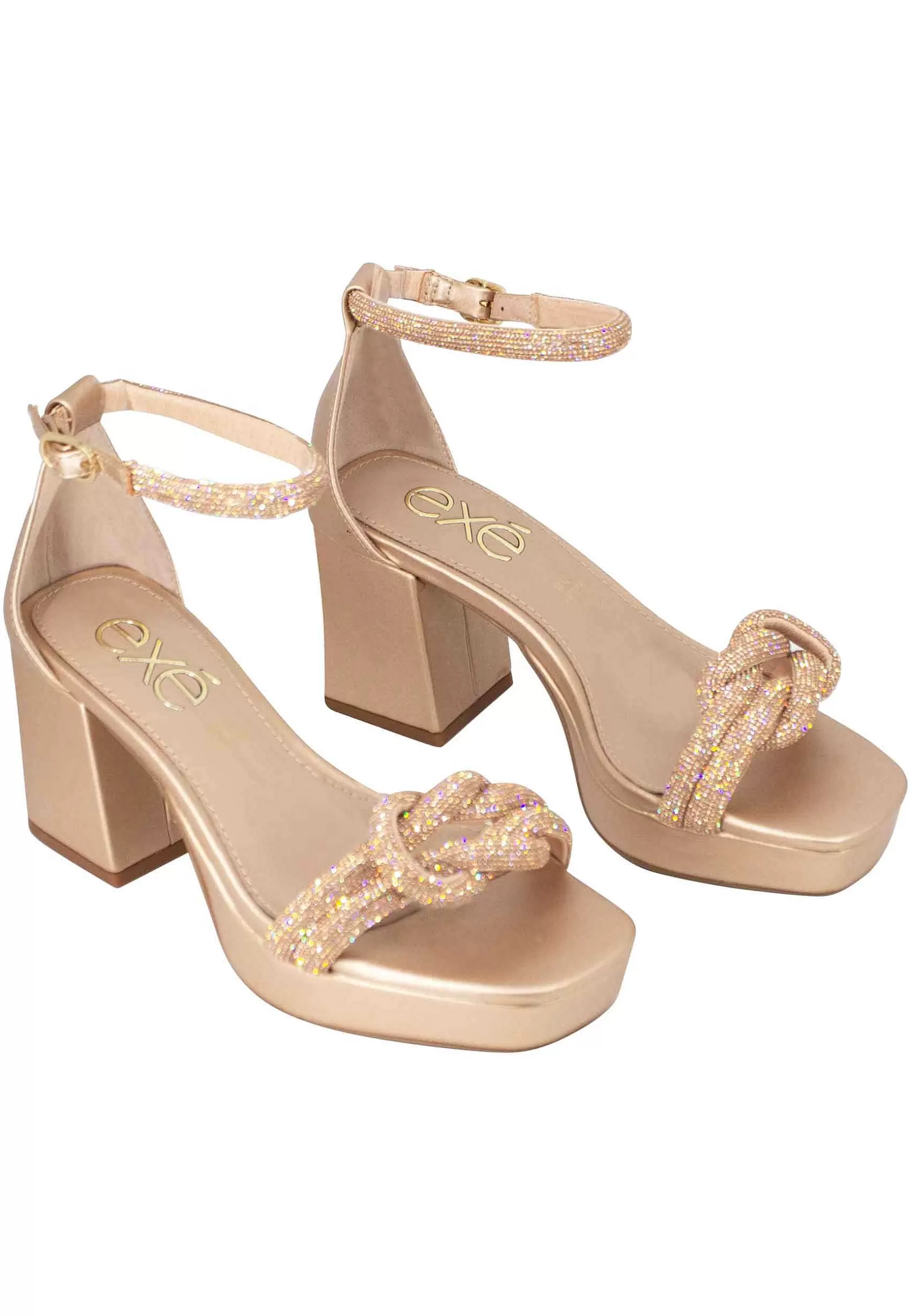 Sandali Donna In Strass Laminato Rosa Con Tacco E Plateau E Cinturino Alla Caviglia*Exe Cheap