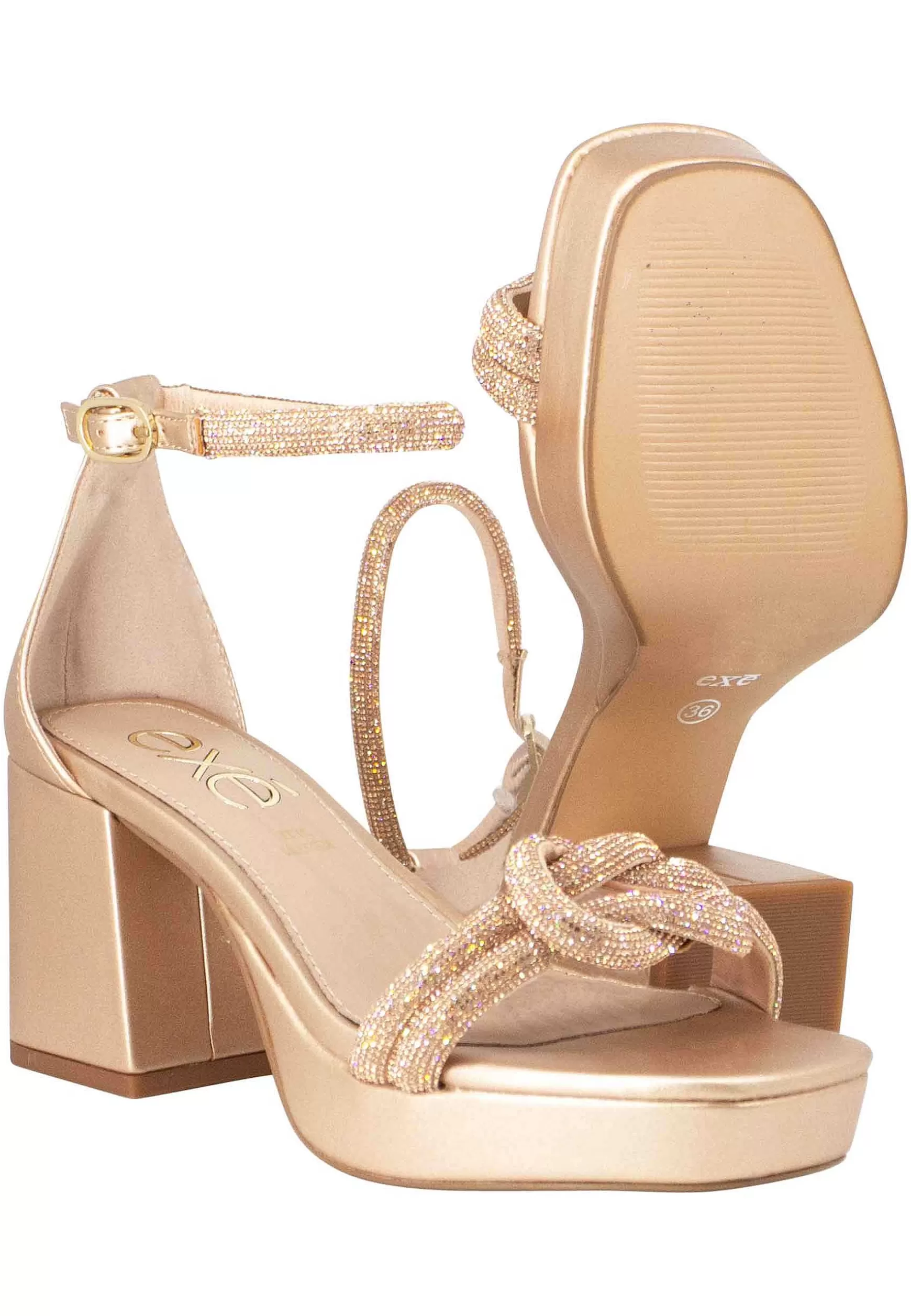 Sandali Donna In Strass Laminato Rosa Con Tacco E Plateau E Cinturino Alla Caviglia*Exe Cheap