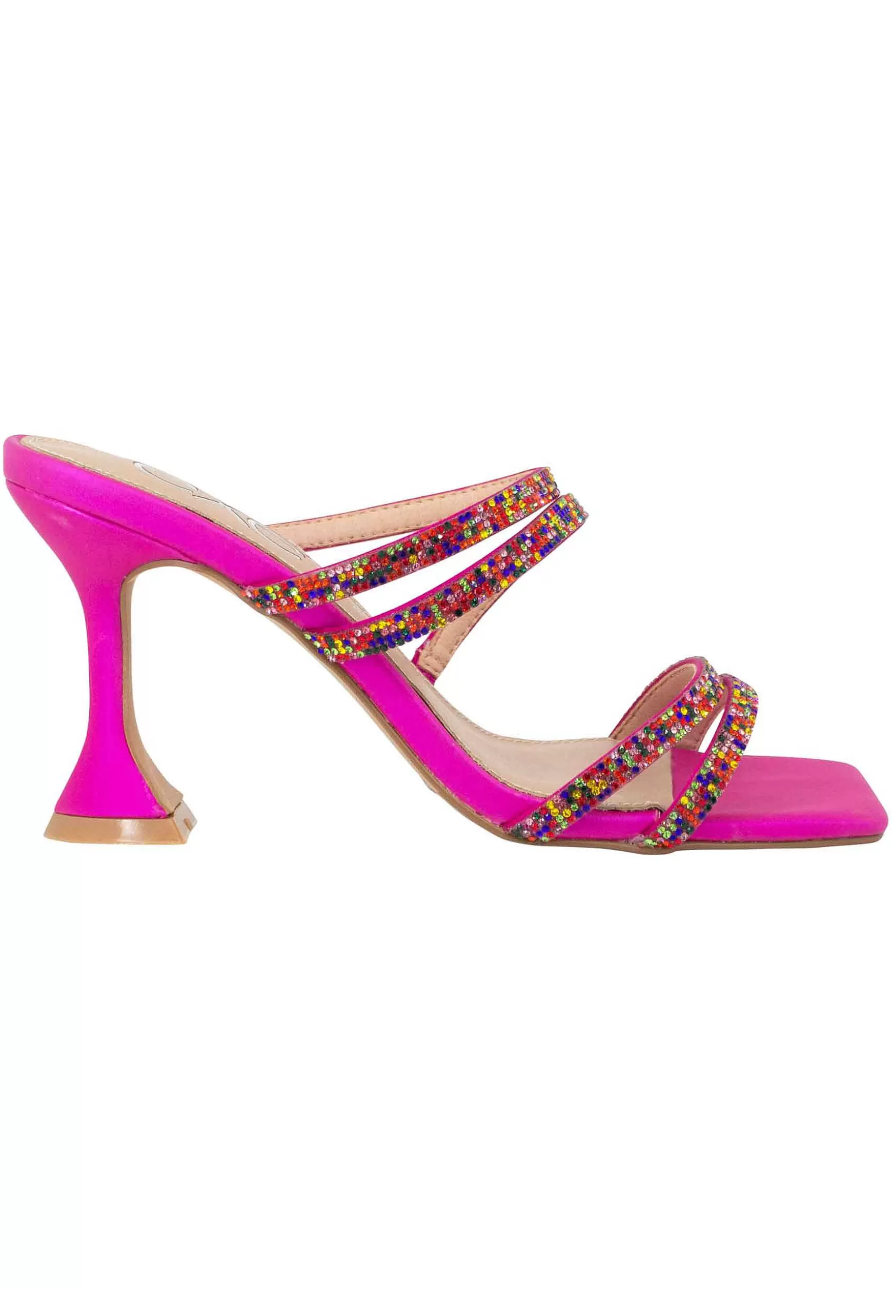 Sandali Donna In Tessuto Fuxia Con Tacco Alto E Strass Multicolore*Exe Cheap