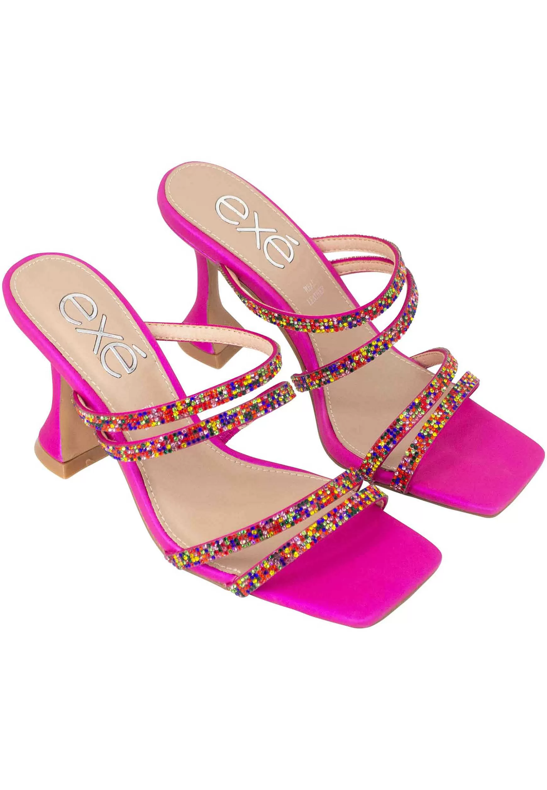 Sandali Donna In Tessuto Fuxia Con Tacco Alto E Strass Multicolore*Exe Cheap