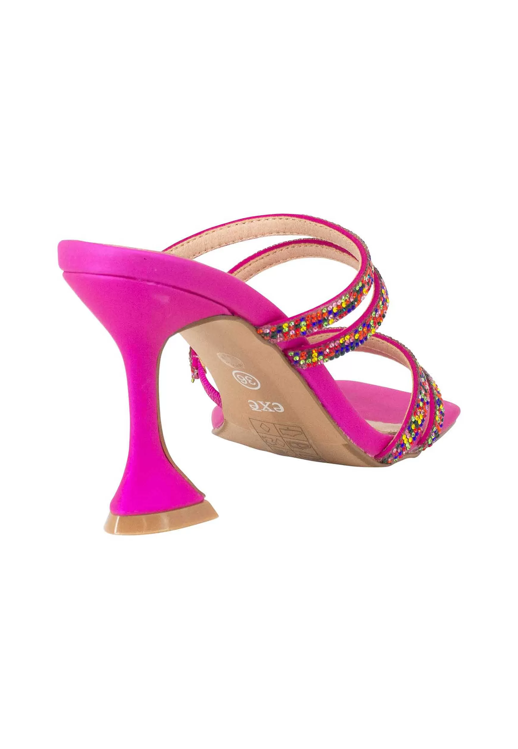 Sandali Donna In Tessuto Fuxia Con Tacco Alto E Strass Multicolore*Exe Cheap
