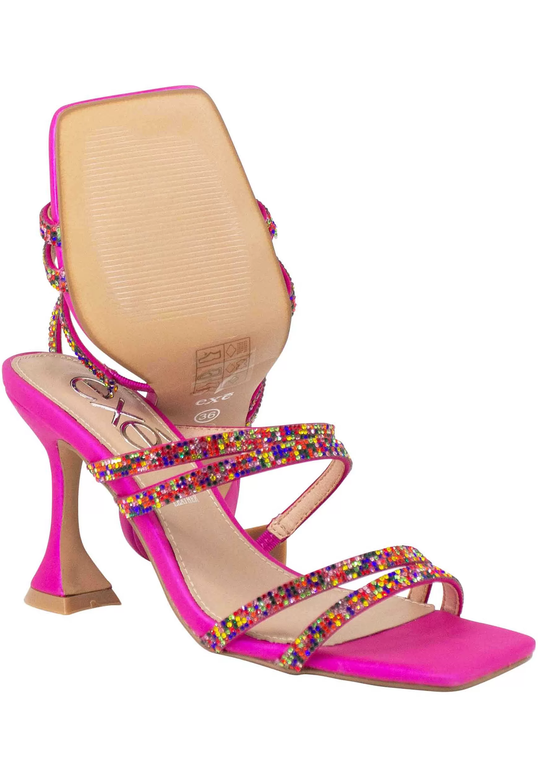Sandali Donna In Tessuto Fuxia Con Tacco Alto E Strass Multicolore*Exe Cheap