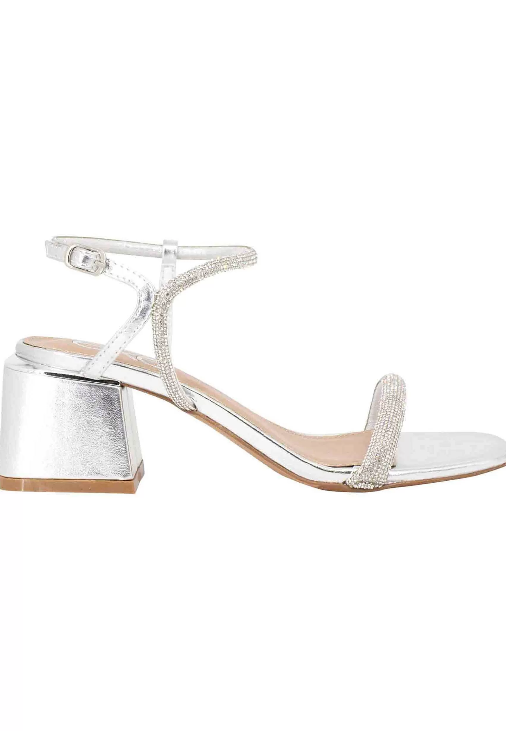 Sandali Donna In Tessuto Glitter E Strass Argento Con Cinturino Alla Caviglia*Exe Best Sale