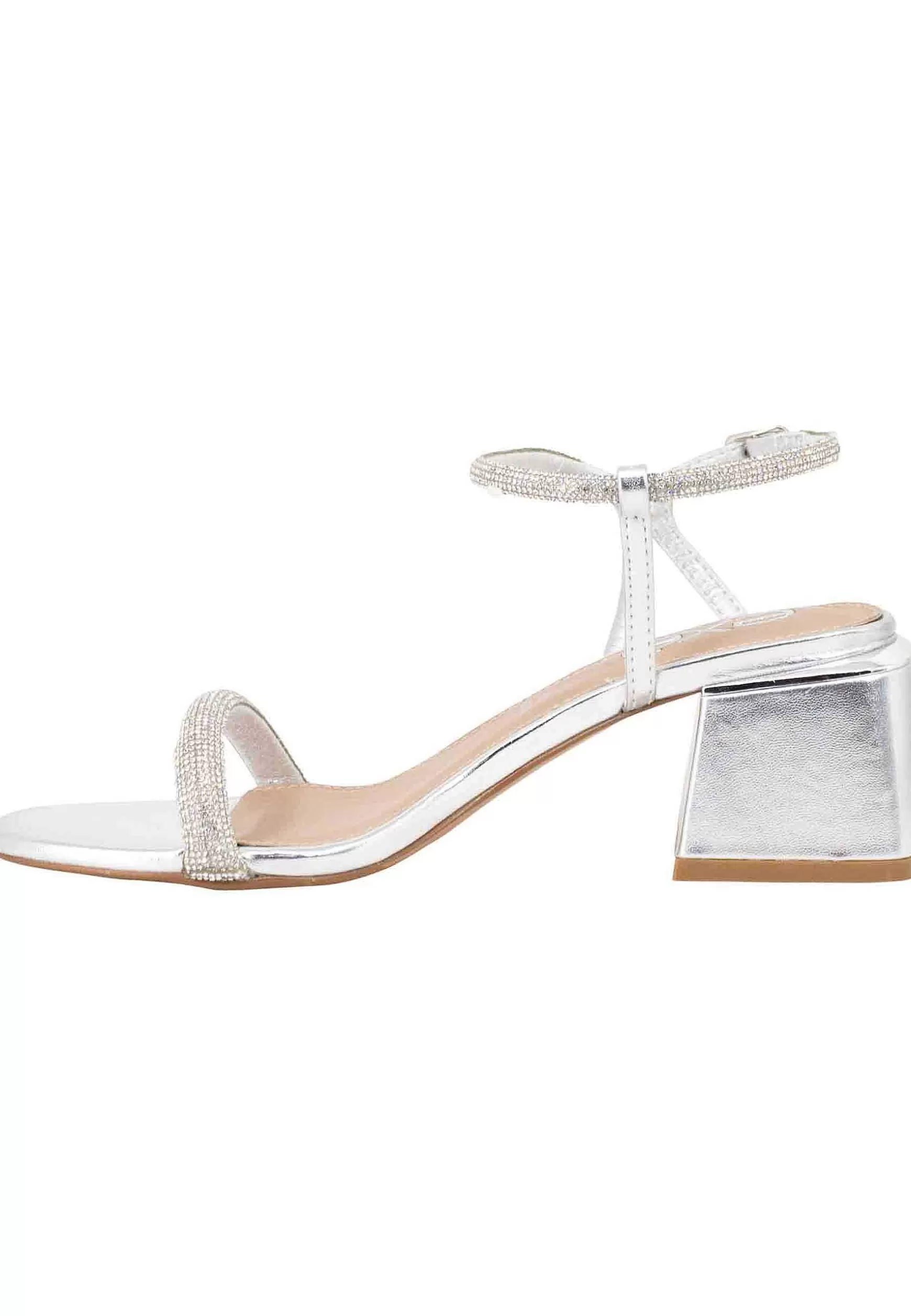 Sandali Donna In Tessuto Glitter E Strass Argento Con Cinturino Alla Caviglia*Exe Best Sale