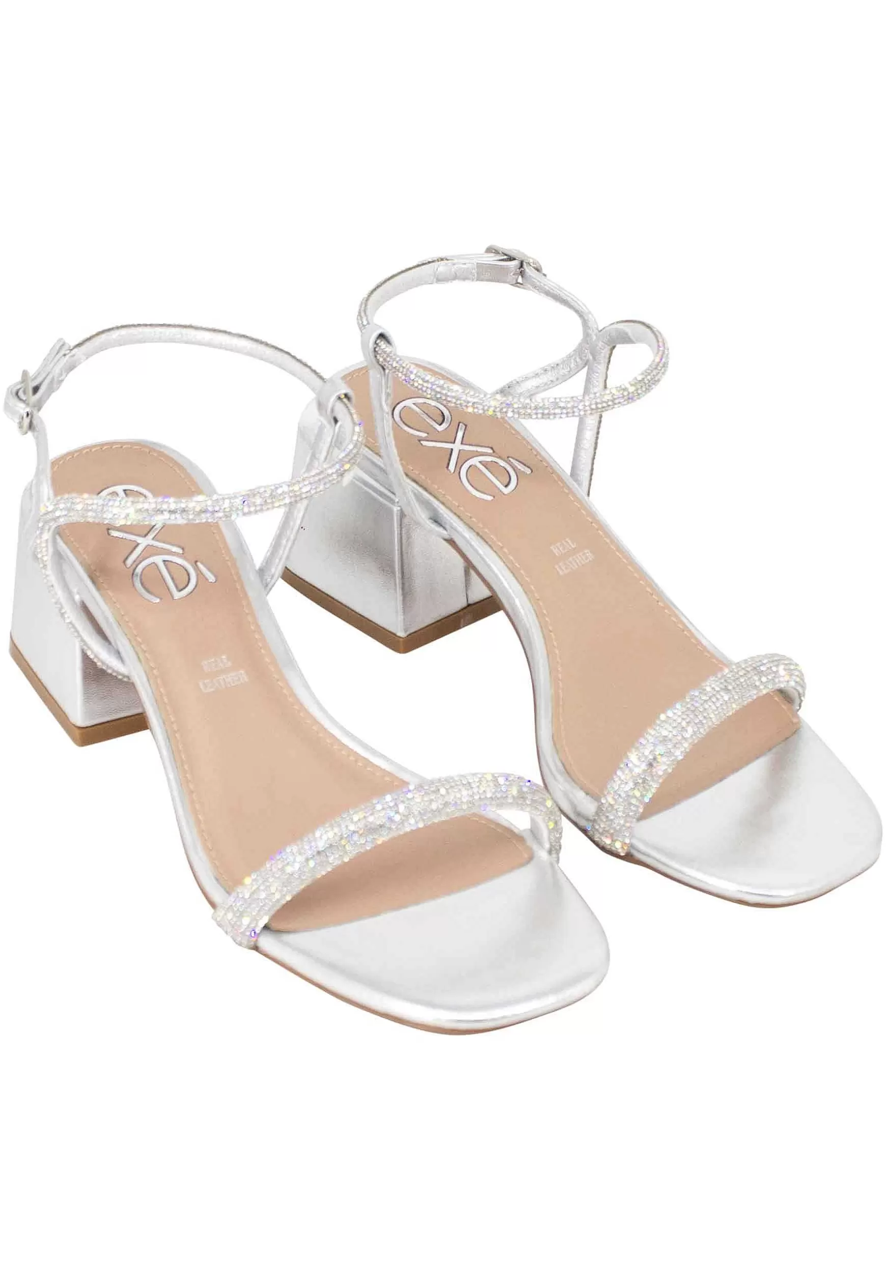 Sandali Donna In Tessuto Glitter E Strass Argento Con Cinturino Alla Caviglia*Exe Best Sale