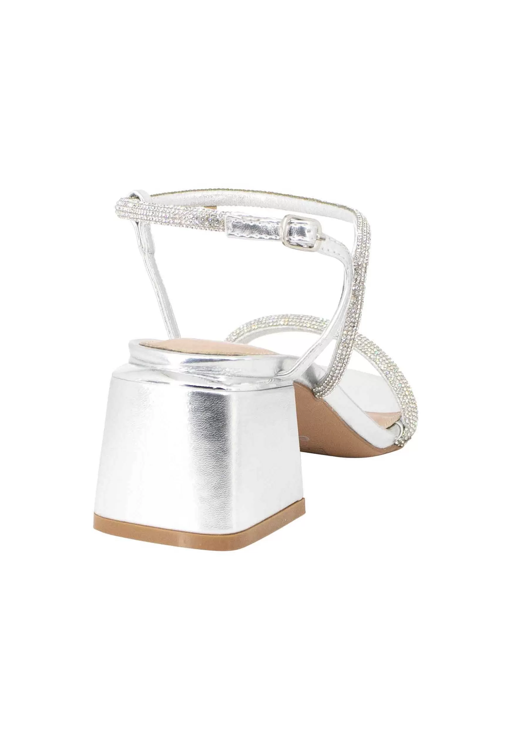 Sandali Donna In Tessuto Glitter E Strass Argento Con Cinturino Alla Caviglia*Exe Best Sale
