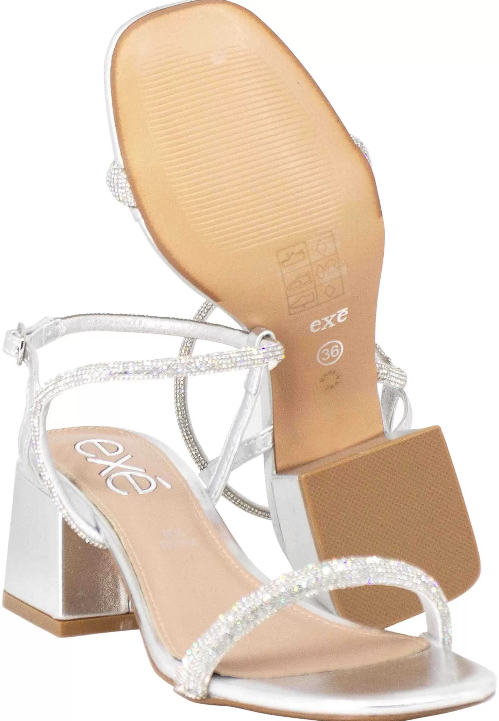 Sandali Donna In Tessuto Glitter E Strass Argento Con Cinturino Alla Caviglia*Exe Best Sale