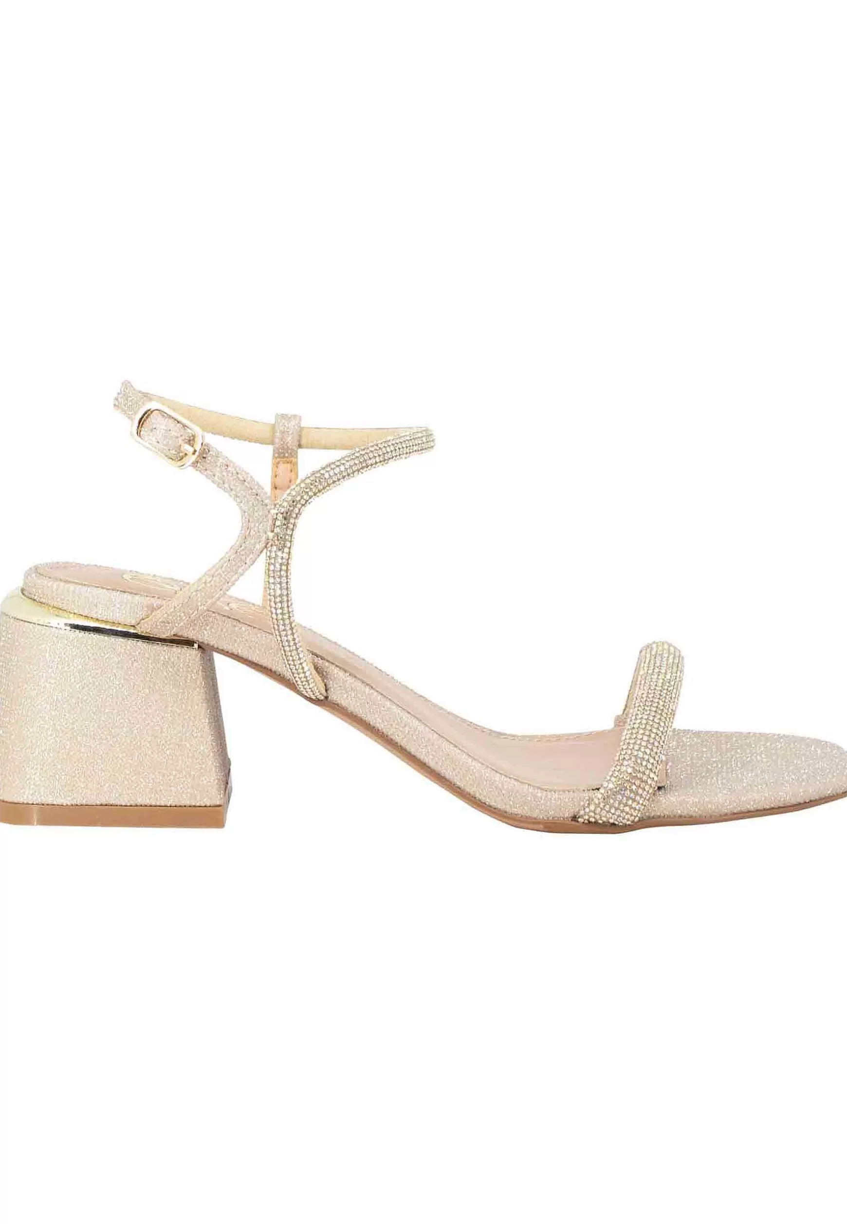 Sandali Donna In Tessuto Glitter E Strass Oro Con Cinturino Alla Caviglia*Exe Outlet