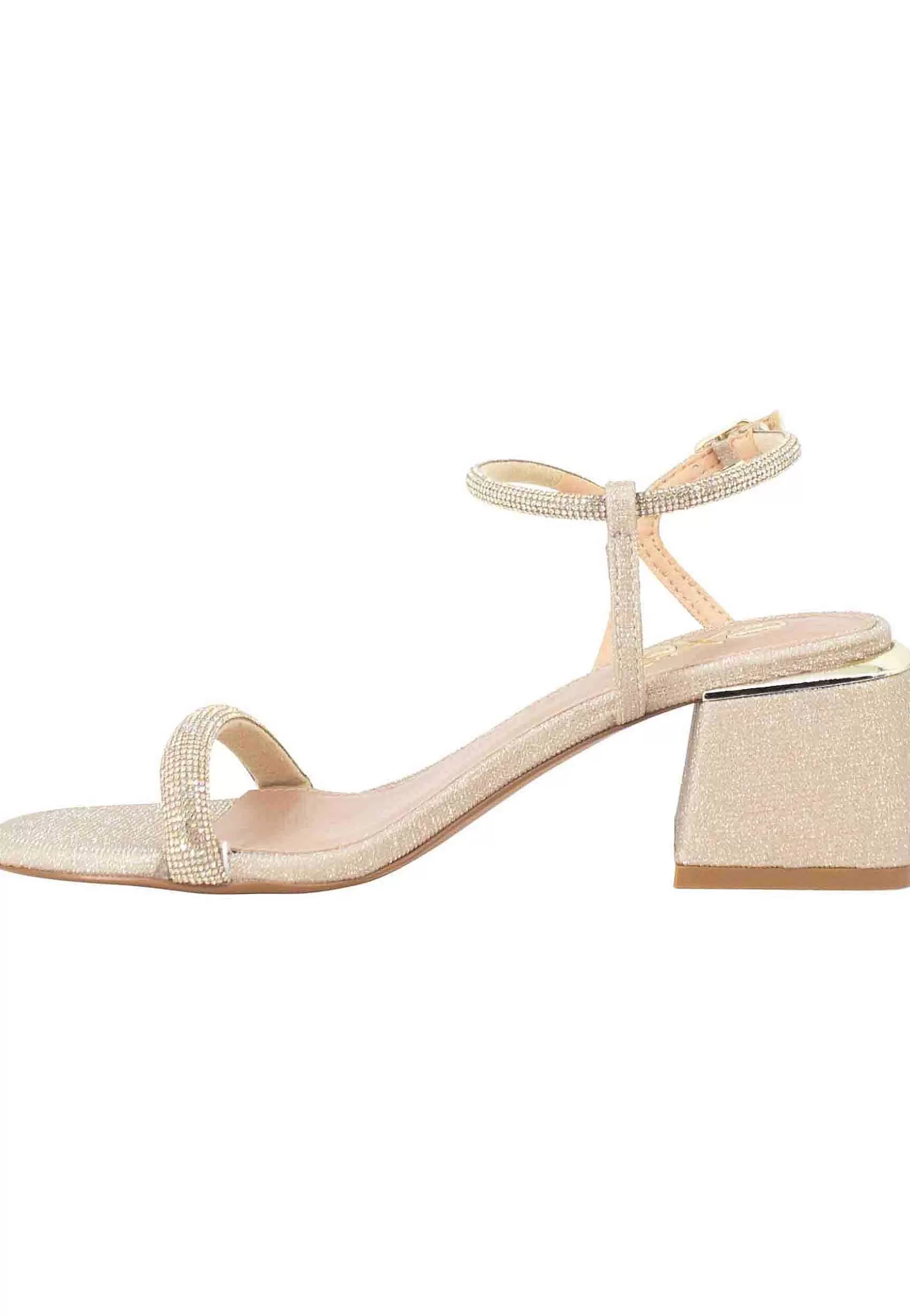 Sandali Donna In Tessuto Glitter E Strass Oro Con Cinturino Alla Caviglia*Exe Outlet