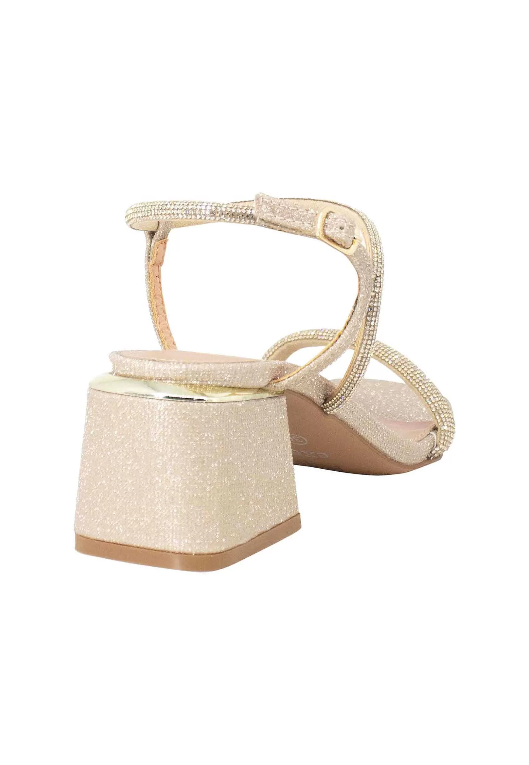 Sandali Donna In Tessuto Glitter E Strass Oro Con Cinturino Alla Caviglia*Exe Outlet