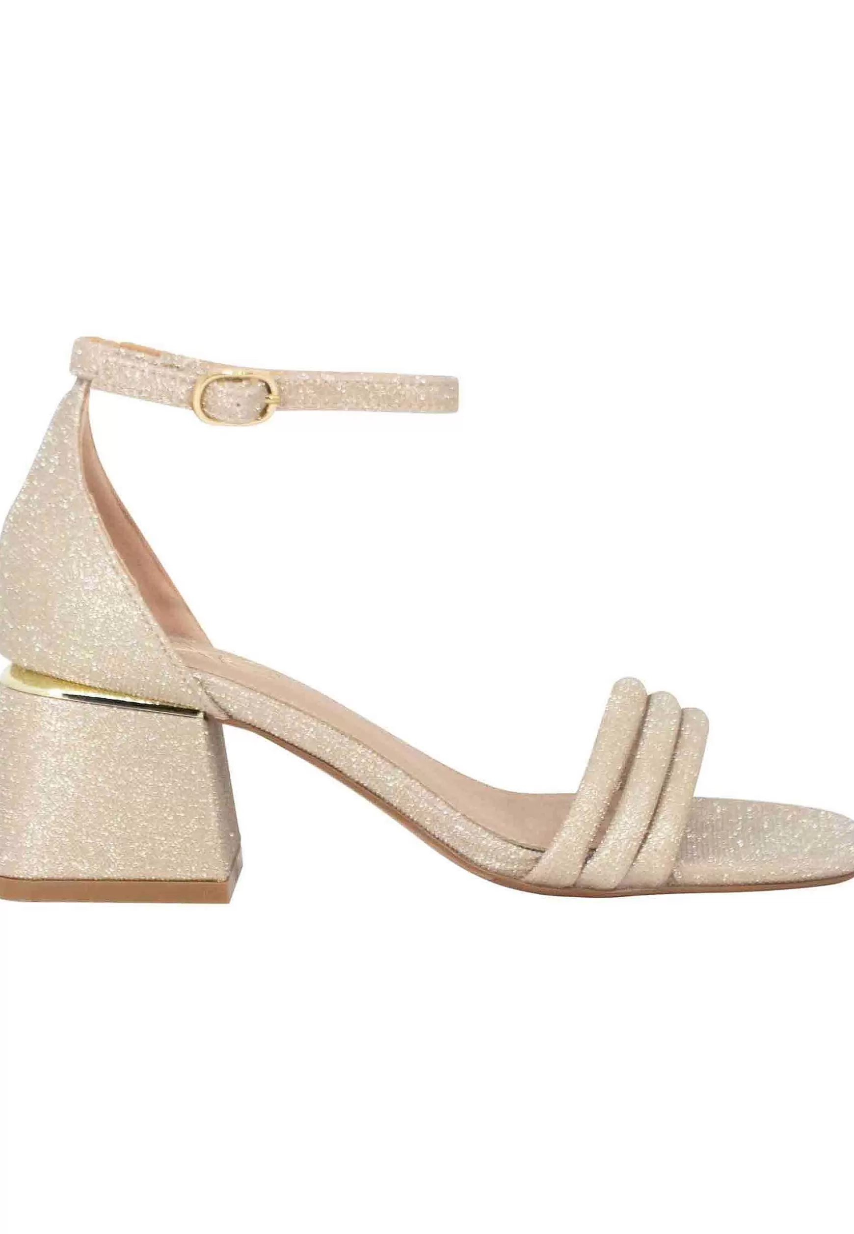 Sandali Donna In Tessuto Glitter Oro Con Tallone Chiuso E Cinturino Alla Caviglia*Exe Hot