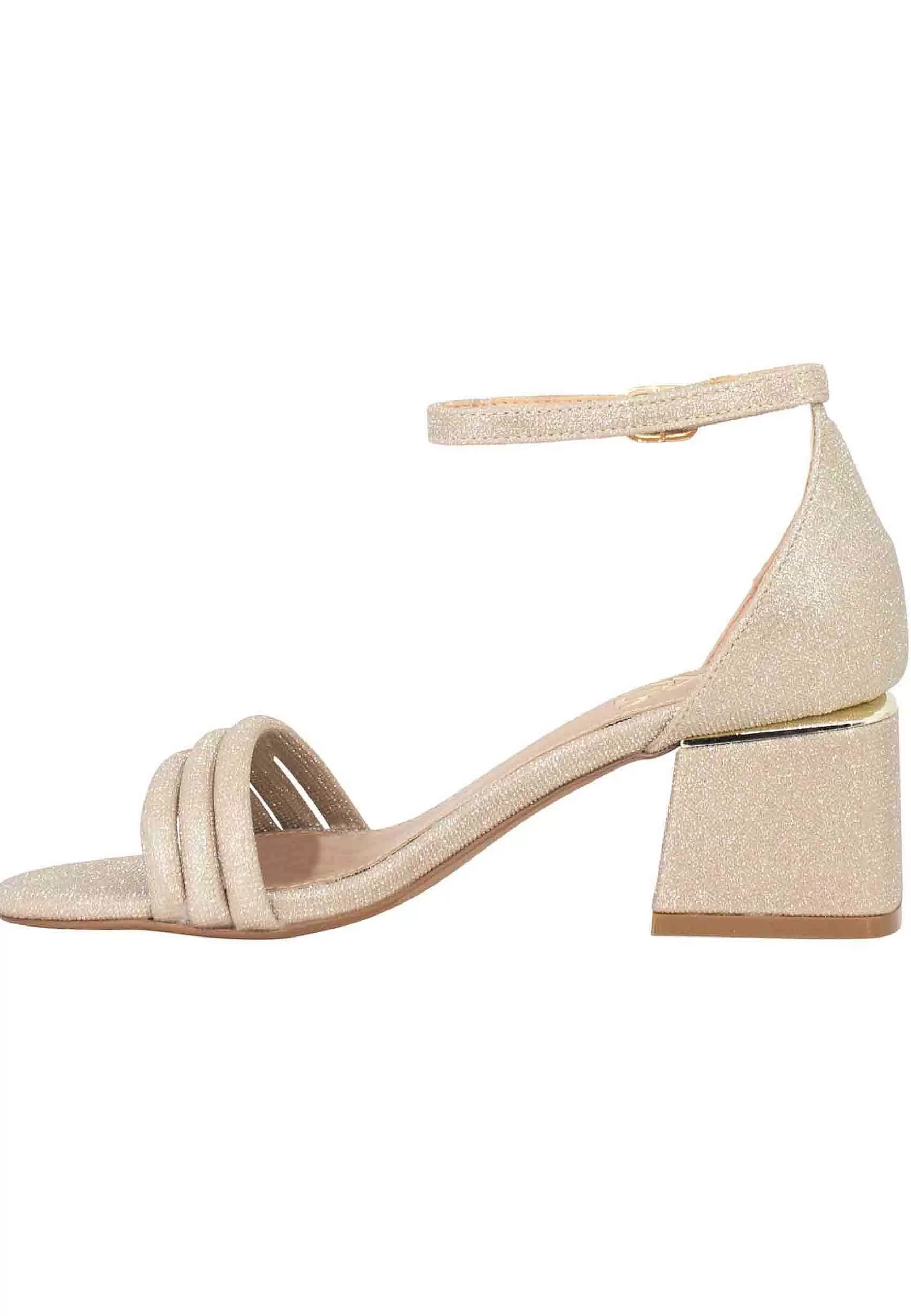 Sandali Donna In Tessuto Glitter Oro Con Tallone Chiuso E Cinturino Alla Caviglia*Exe Hot