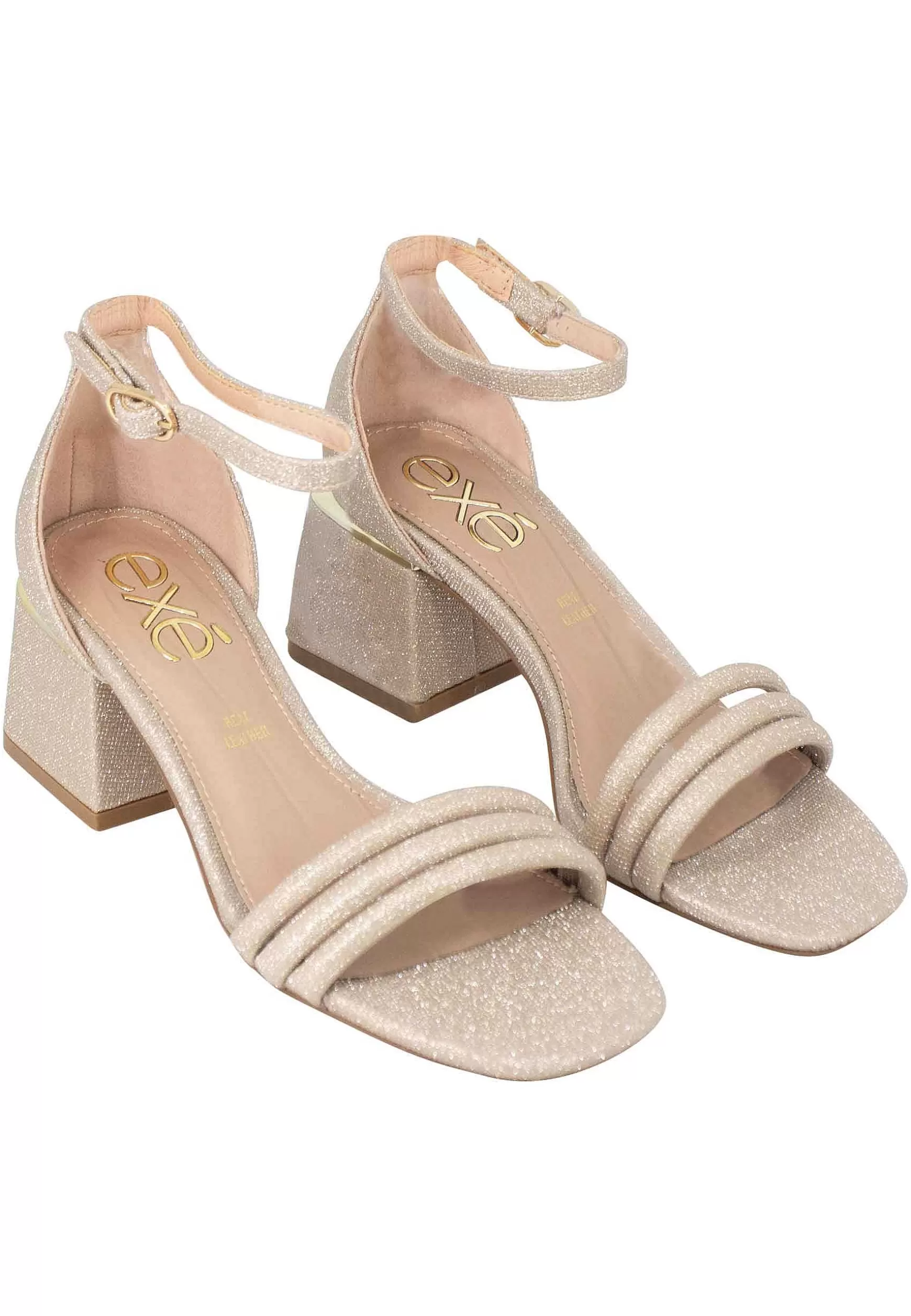 Sandali Donna In Tessuto Glitter Oro Con Tallone Chiuso E Cinturino Alla Caviglia*Exe Hot