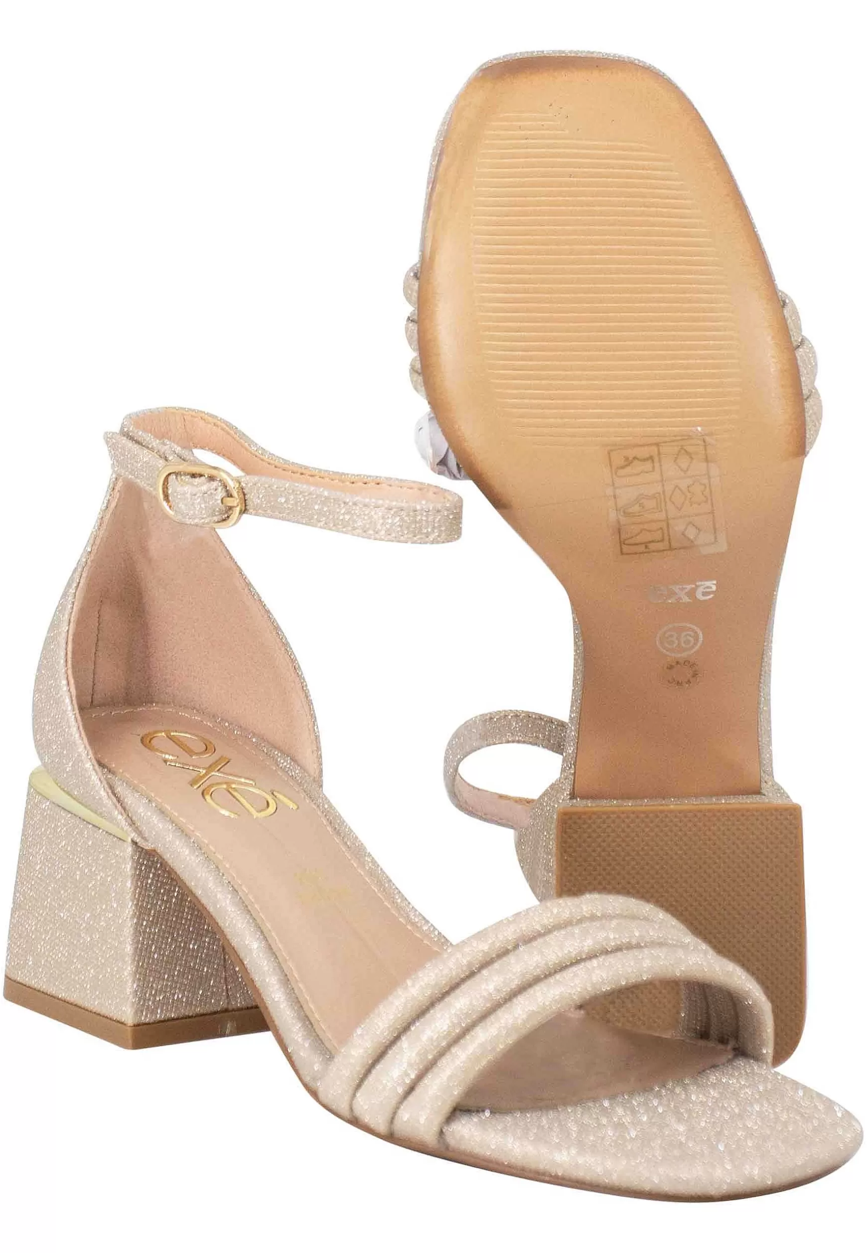 Sandali Donna In Tessuto Glitter Oro Con Tallone Chiuso E Cinturino Alla Caviglia*Exe Hot