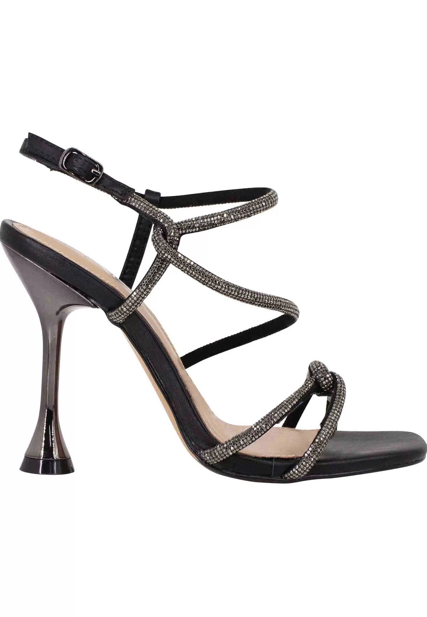 Sandali Donna In Tessuto Nero Con Cinturini Di Strass E Tacco Alto In Metallo*Exe Cheap