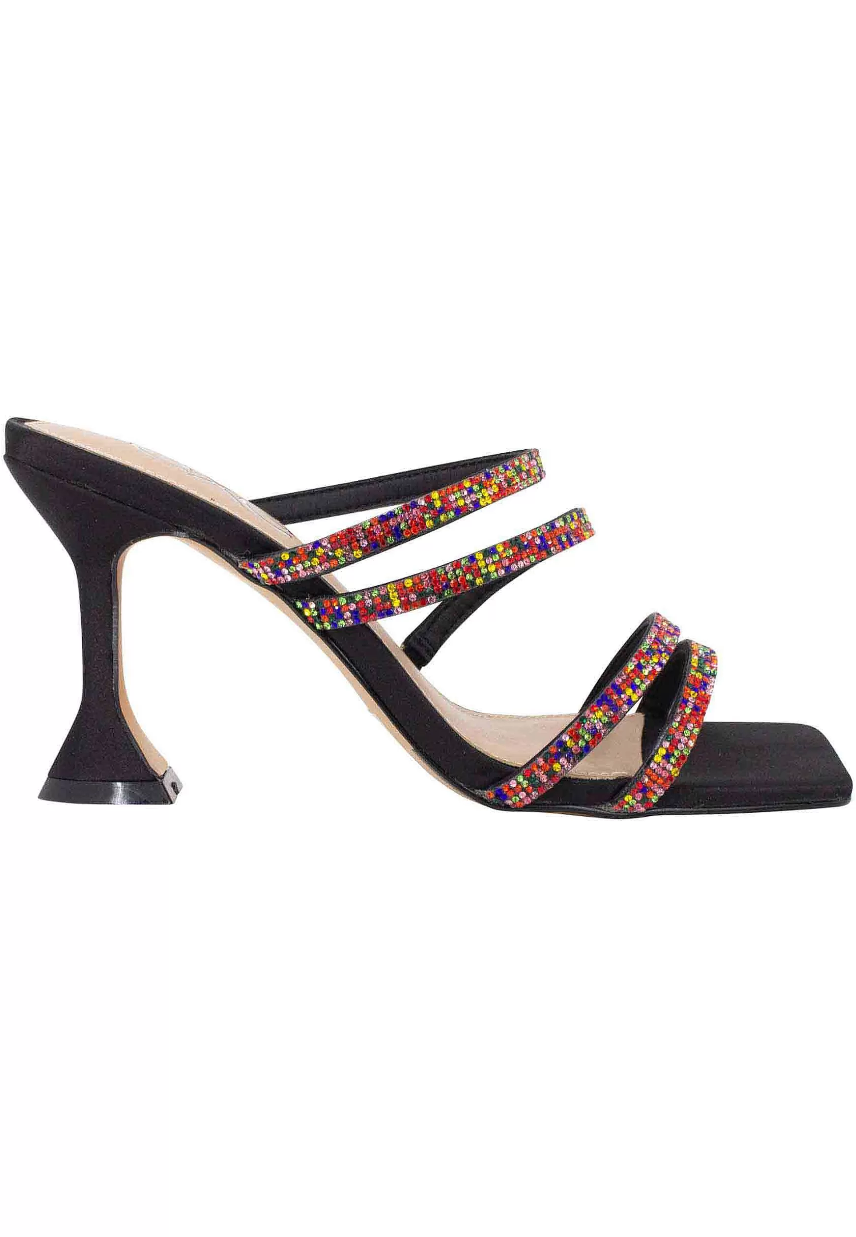 Sandali Donna In Tessuto Nero Con Tacco Alto E Strass Multicolore*Exe Shop