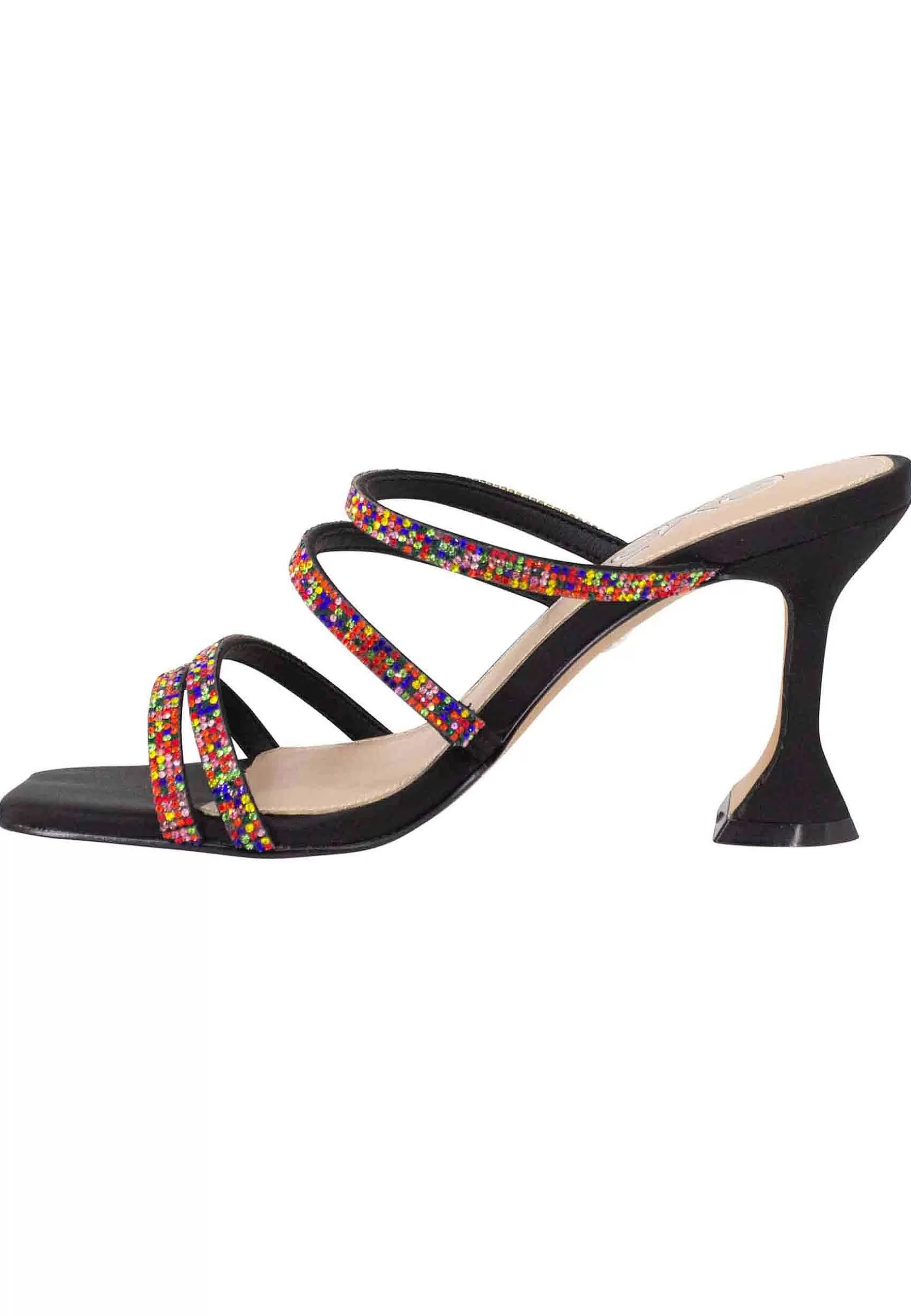 Sandali Donna In Tessuto Nero Con Tacco Alto E Strass Multicolore*Exe Shop