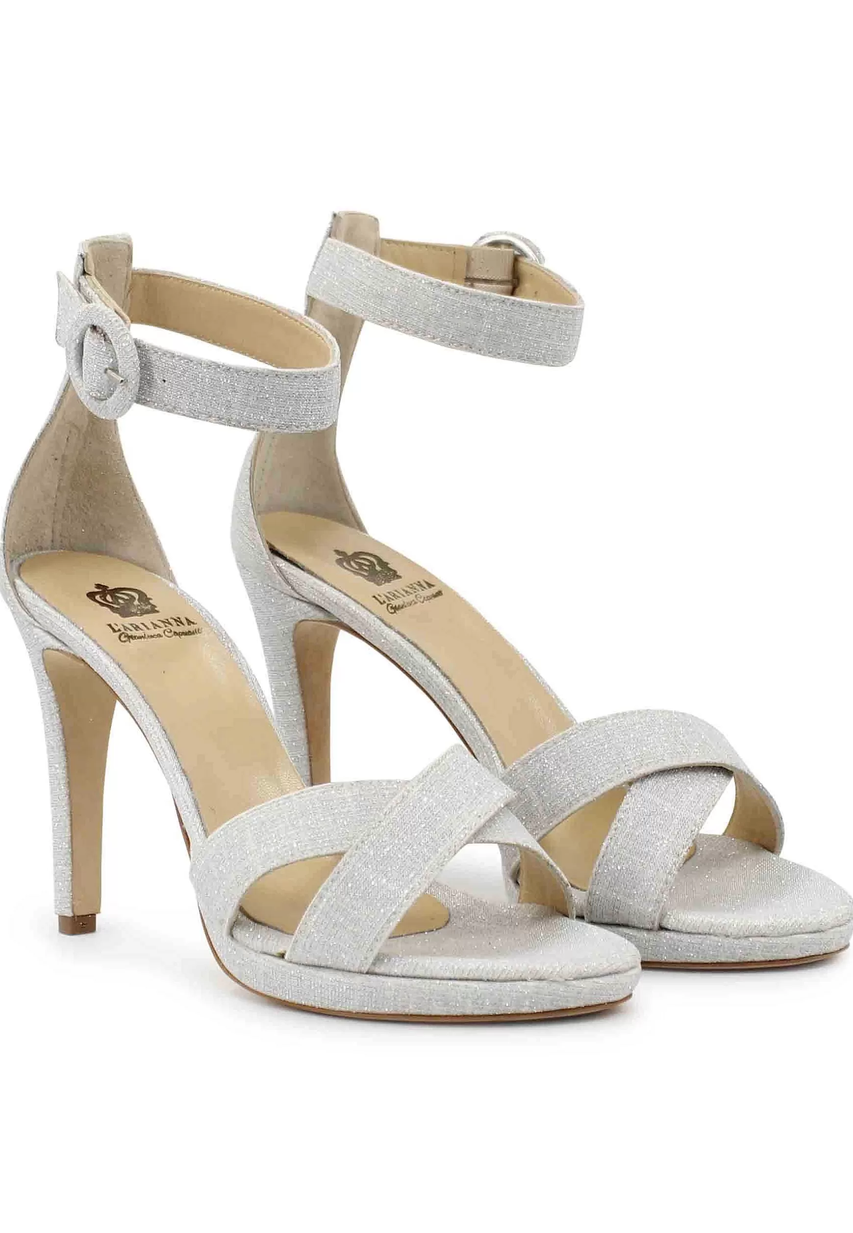 Sandai Donna In Tessuto Off White Con Tacco Ato E Cinturino Aa Cavigia*L Outlet