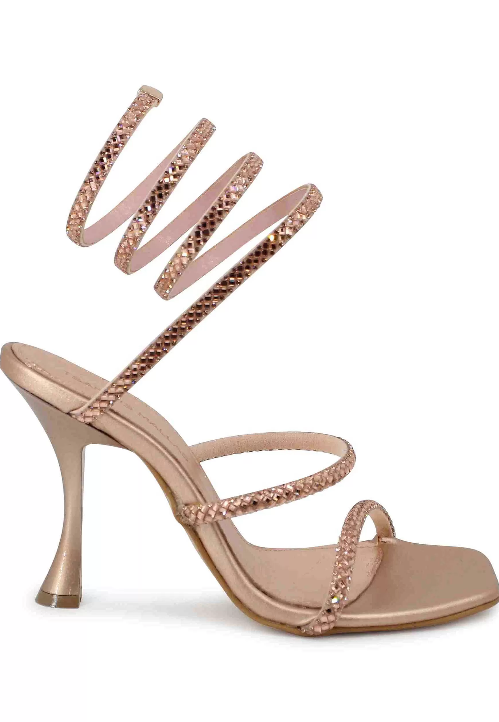 Sandali Donna In Tessuto Rosa Con Payettes Tacco Alto E Cavigliera A Serpente*Tsakiris Mallas Store