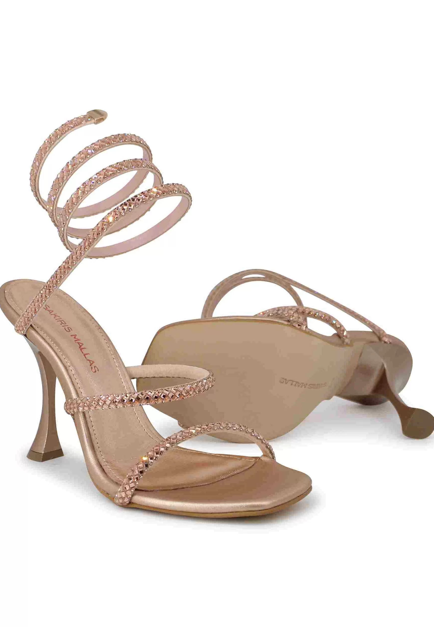 Sandali Donna In Tessuto Rosa Con Payettes Tacco Alto E Cavigliera A Serpente*Tsakiris Mallas Store