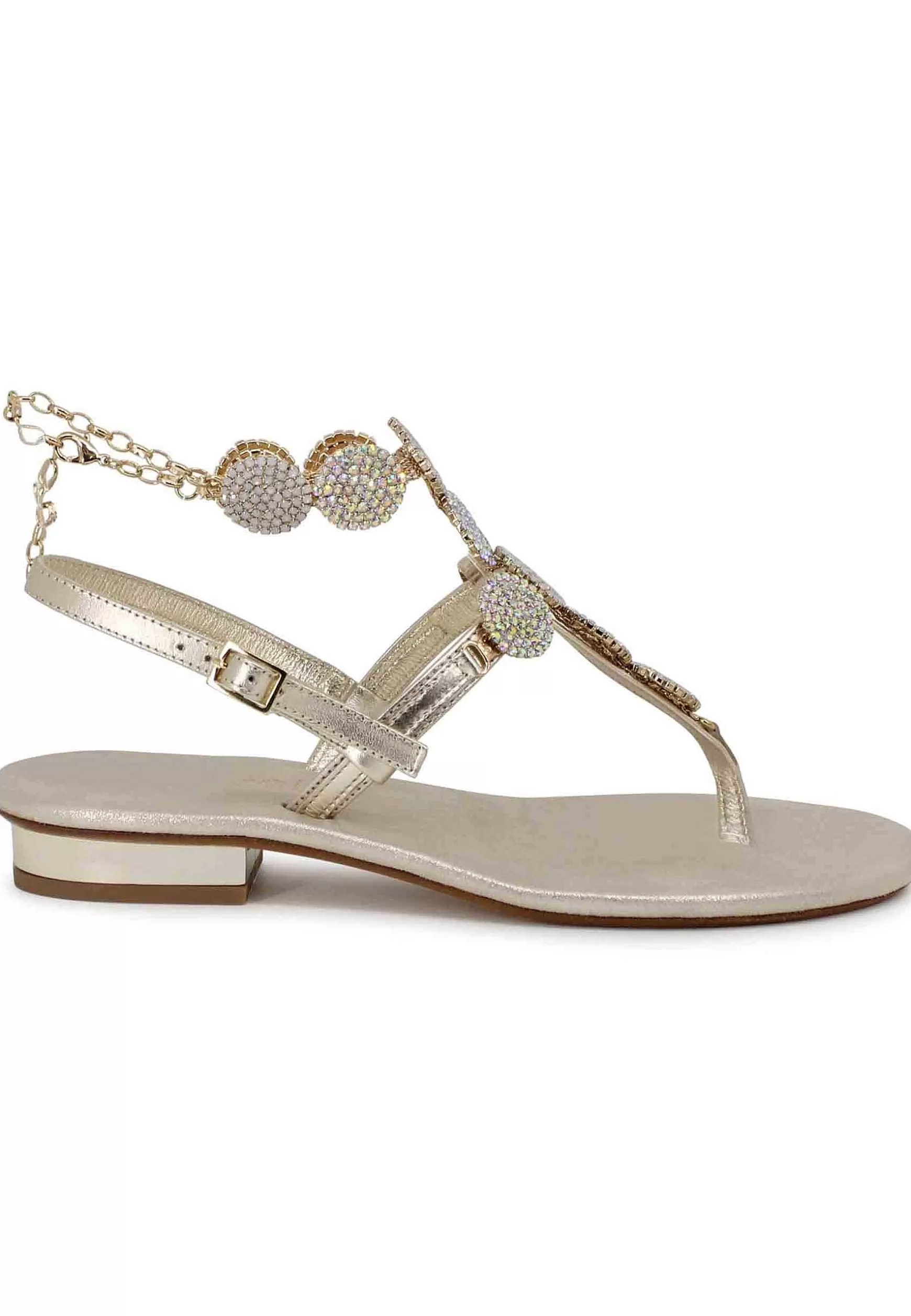 Sandali Donna Infradito Gioiello In Pelle Platino Con Tacco Basso Argento** Shop
